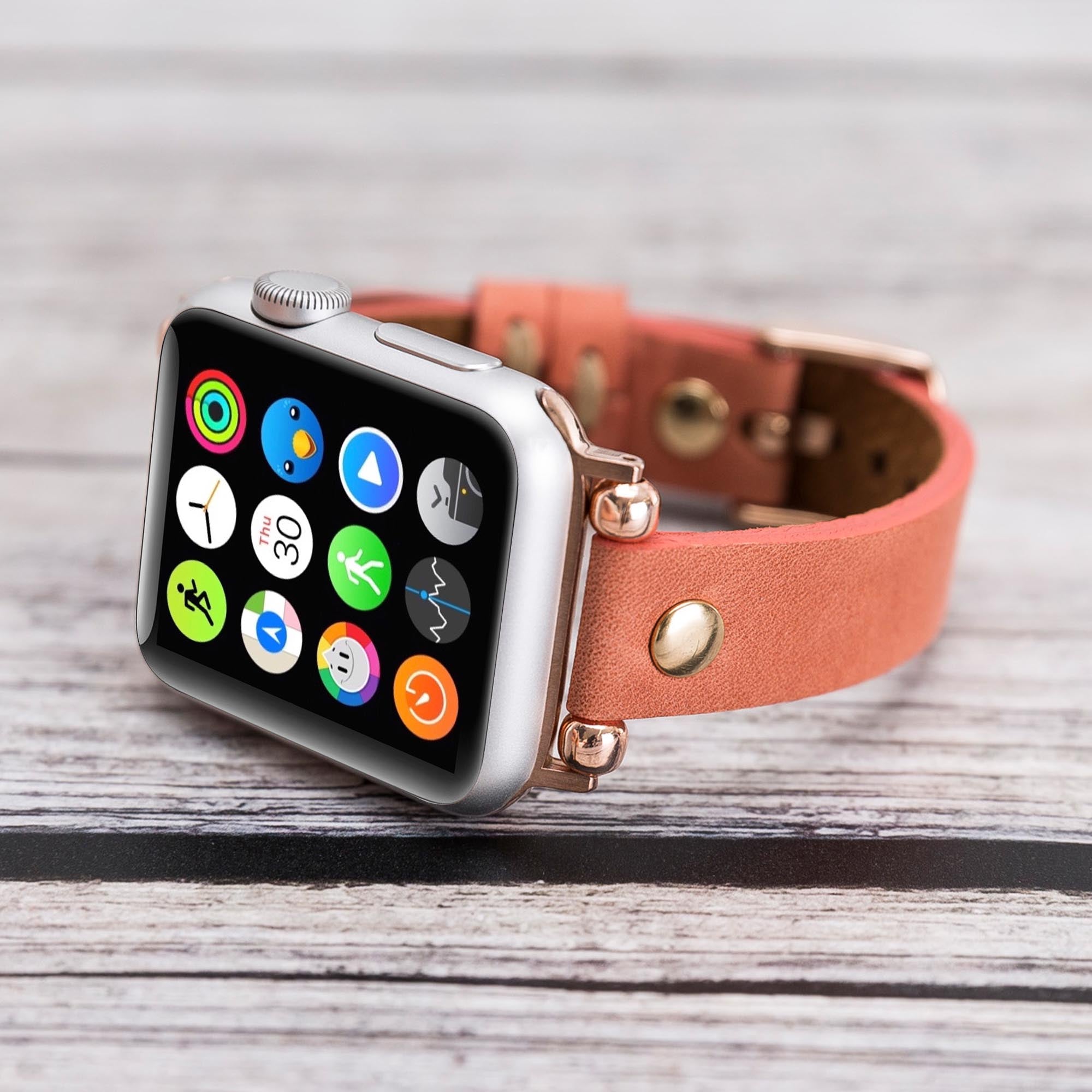 Ferro Strap - Full Grain Leather Band for Apple Watch - POMEGRANATE FLOWER - saracleather