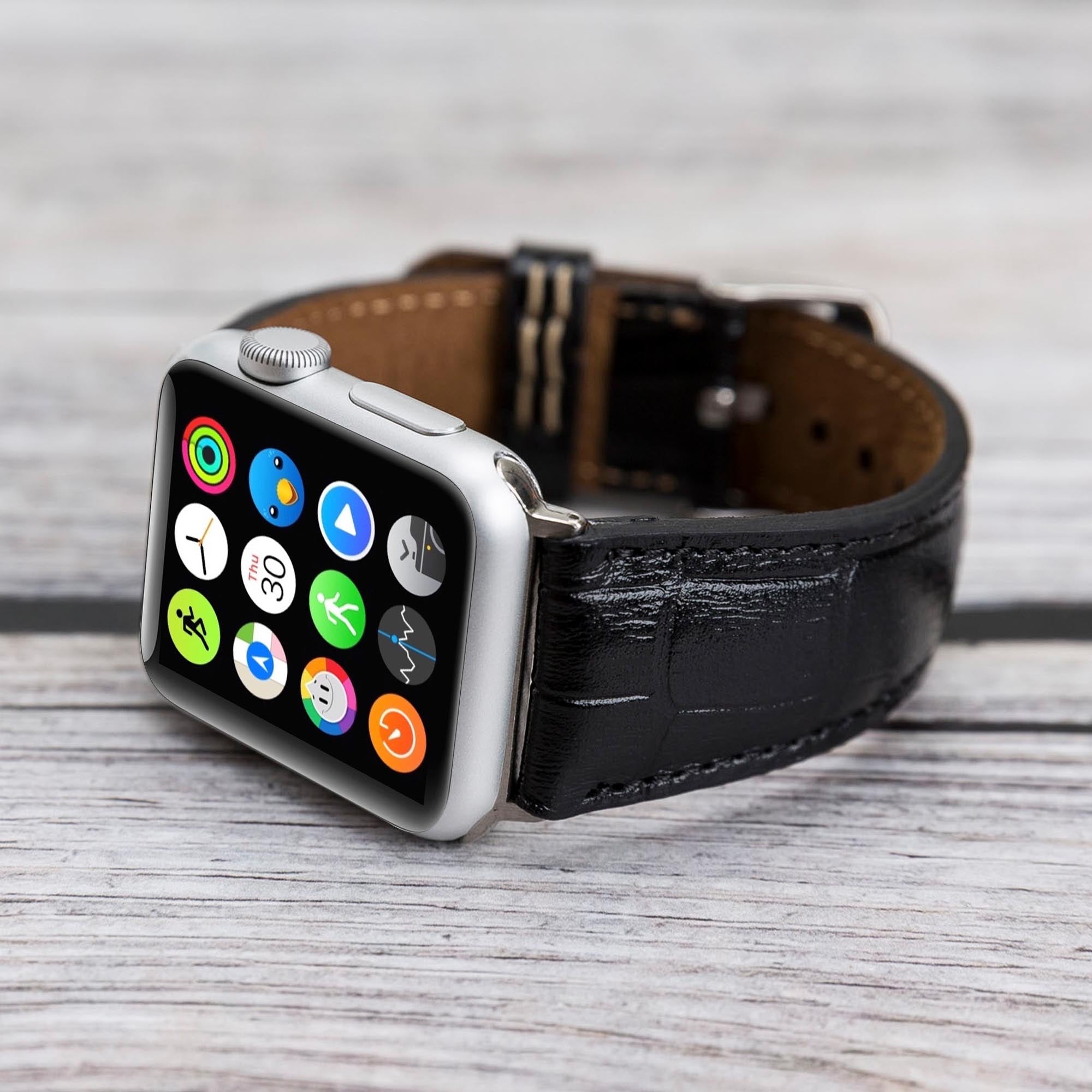 Full Grain Leather Band for Apple Watch - BLACK - saracleather