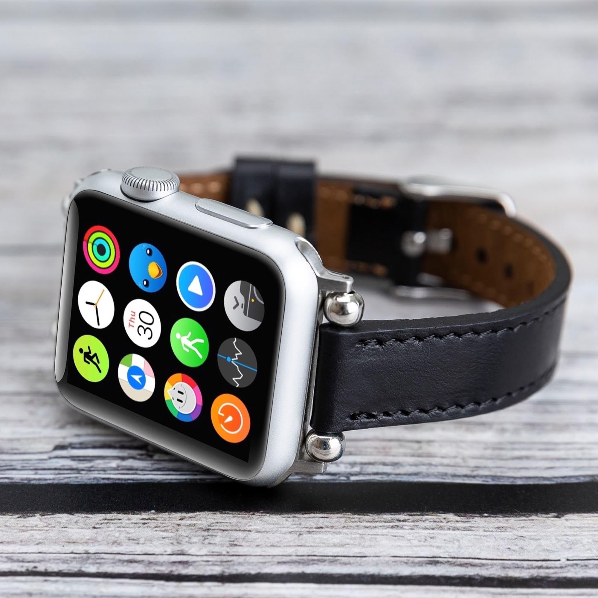 Ferro Strap - Full Grain Leather Band for Apple Watch - BLACK - saracleather