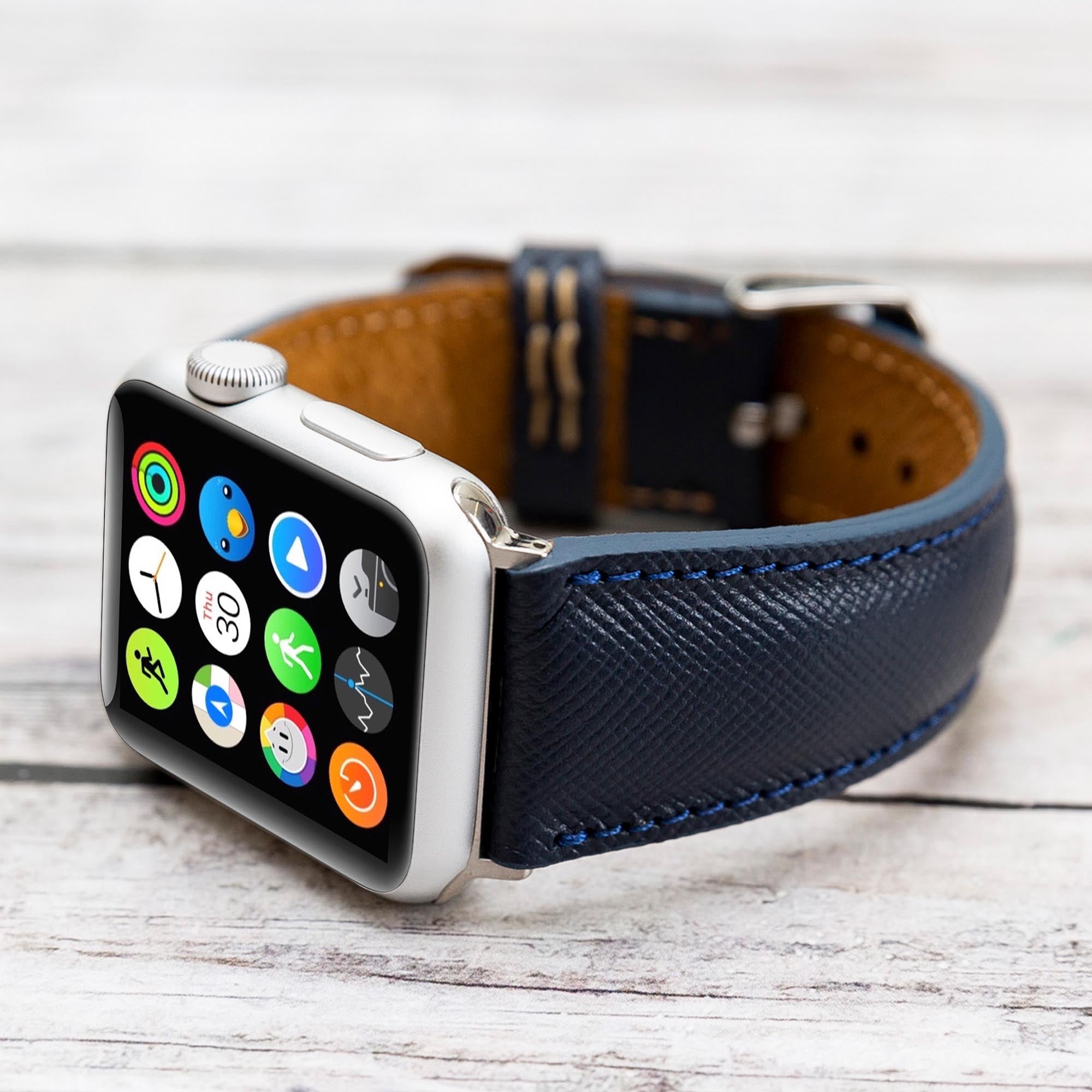 Full Grain Leather Band for Apple Watch - NAVY BLUE - saracleather