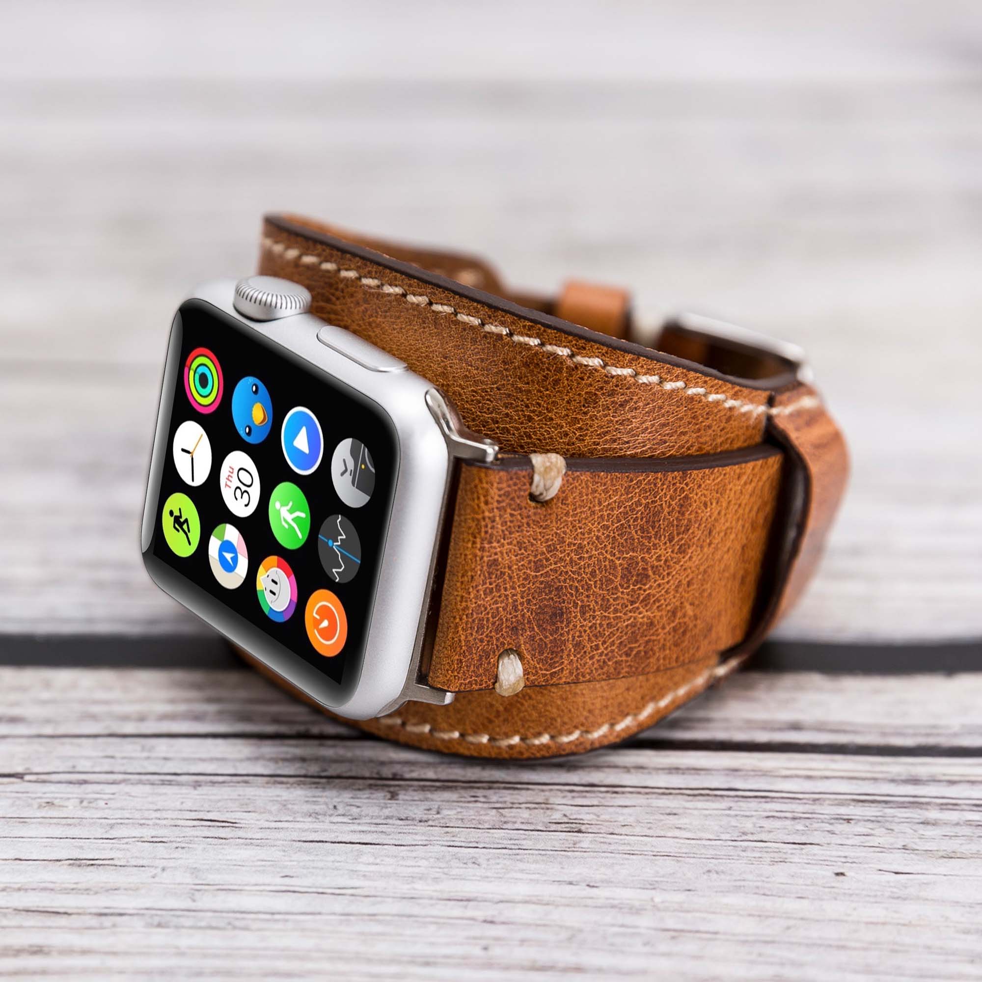 Cuff Strap: Full Grain Leather Band for Apple Watch - CAMEL - saracleather