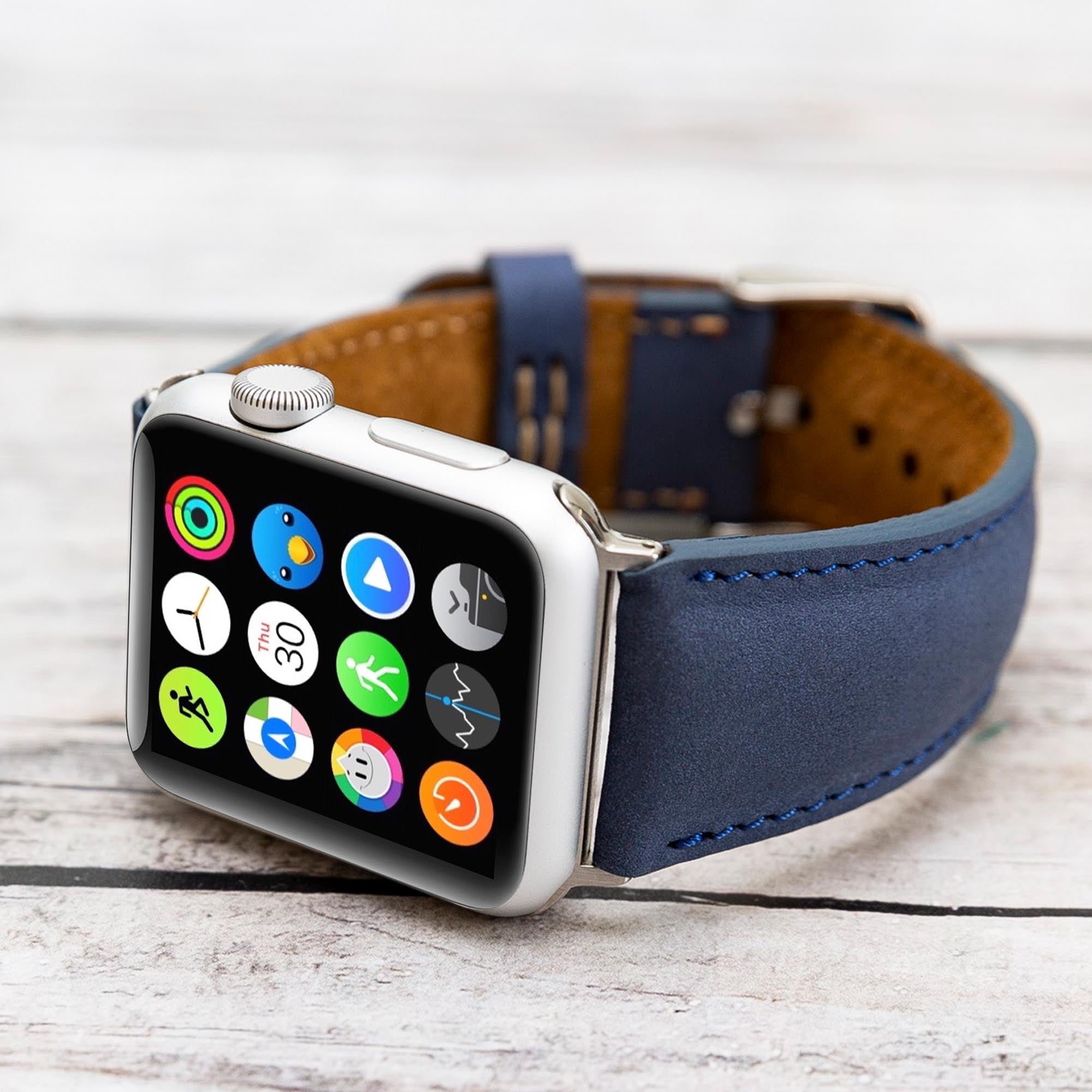 Full Grain Leather Band for Apple Watch - BLUE - saracleather