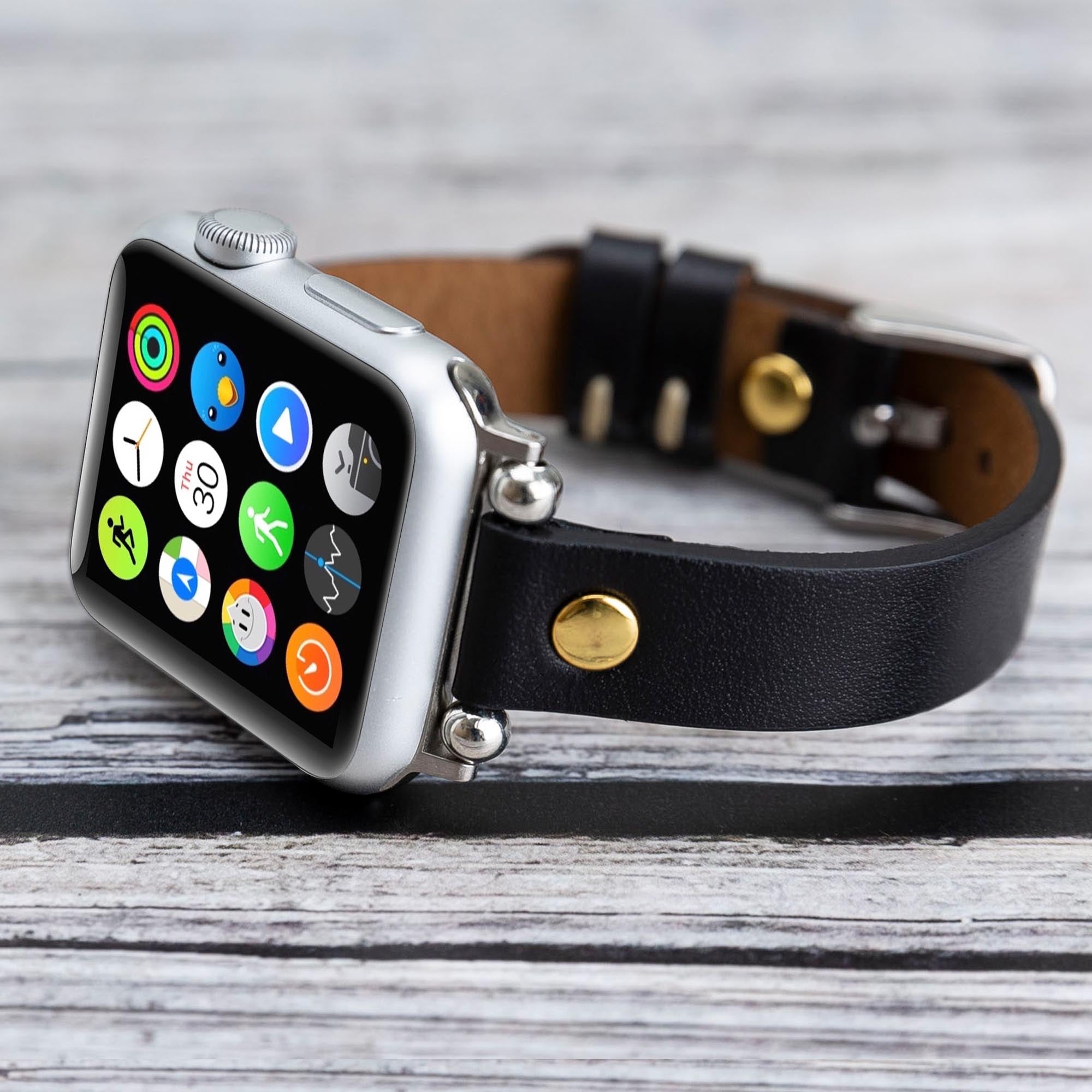 Ferro Strap - Full Grain Leather Band for Apple Watch - BLACK - saracleather