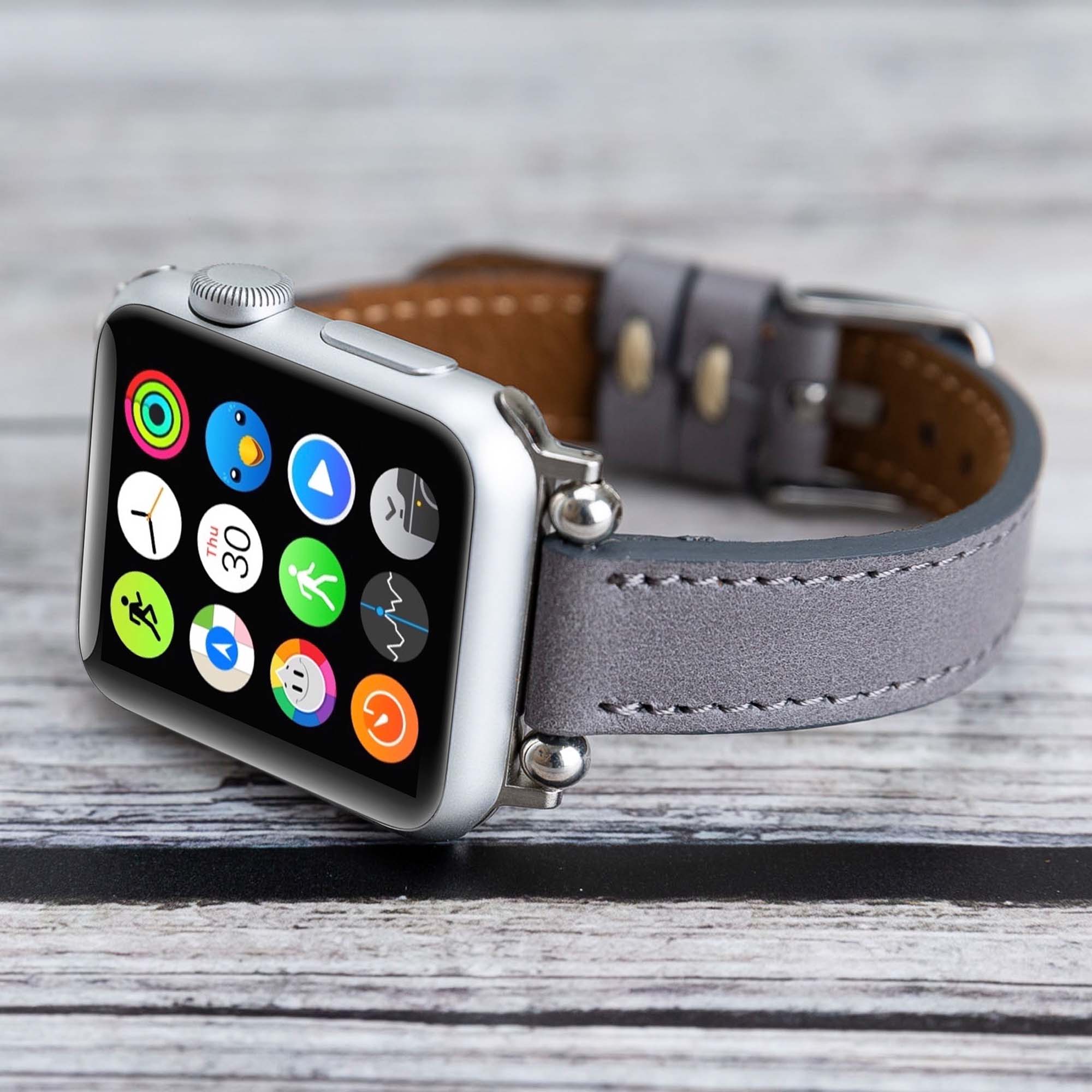 Ferro Strap - Full Grain Leather Band for Apple Watch - GRAY - saracleather