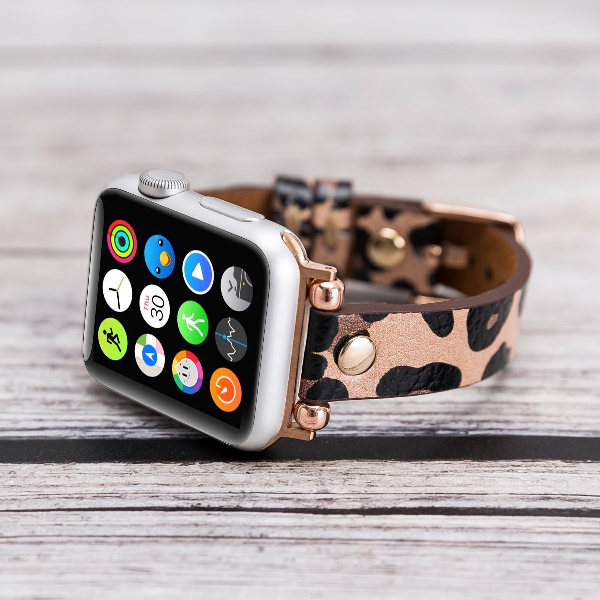 Ferro Strap - Full Grain Leather Band for Apple Watch - LEOPARD PATTERNED - saracleather