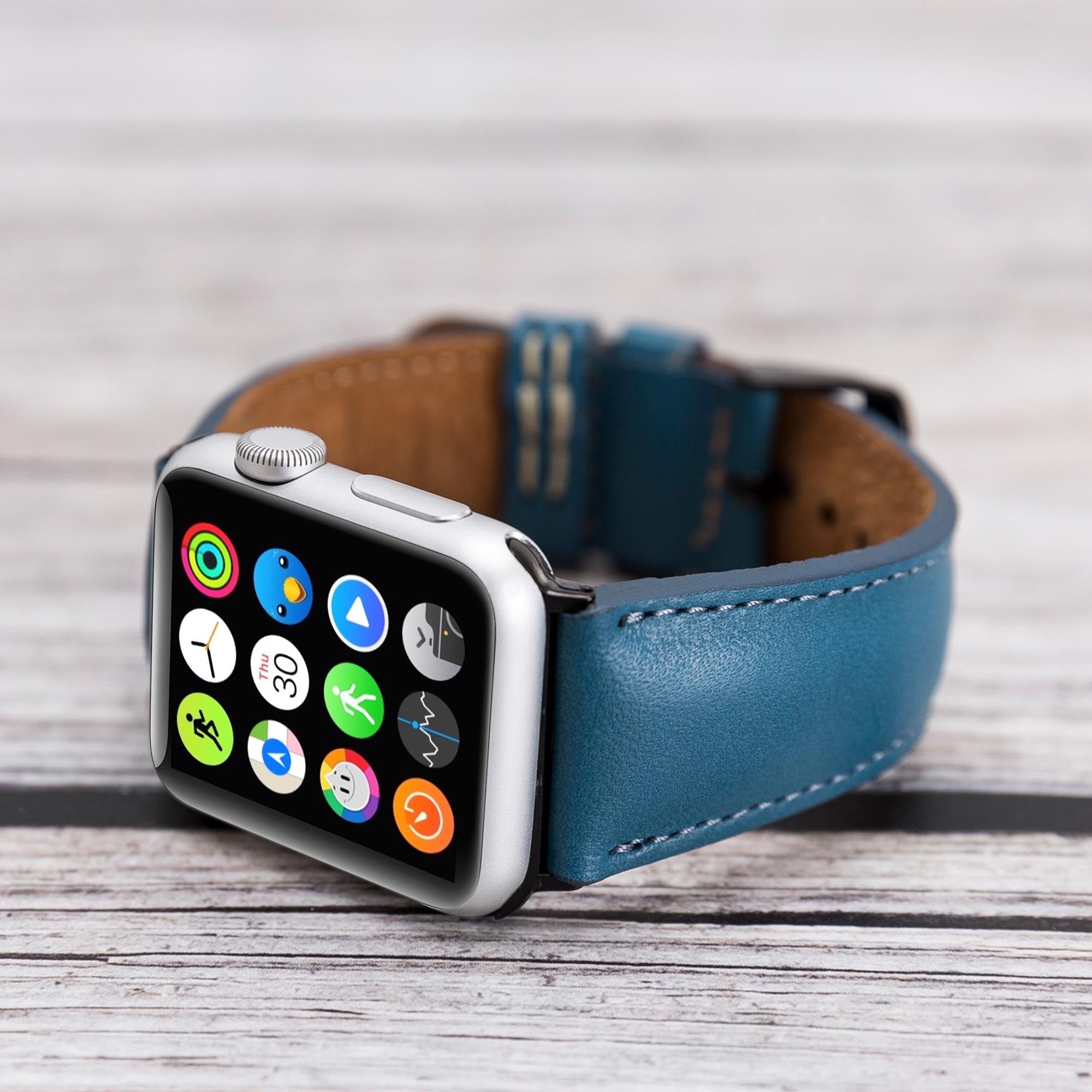 Full Grain Leather Band for Apple Watch - BLUE - saracleather