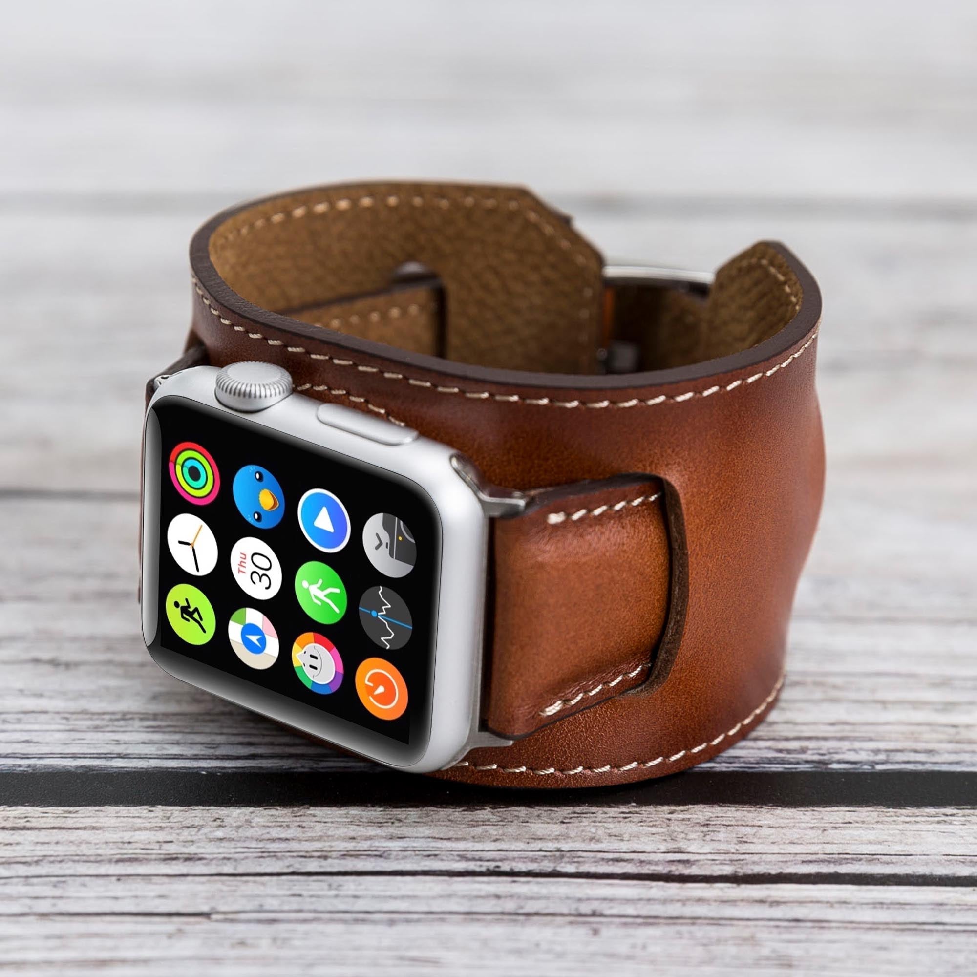 Cuff Strap: Full Grain Leather Band for Apple Watch - EFFECT BROWN - saracleather