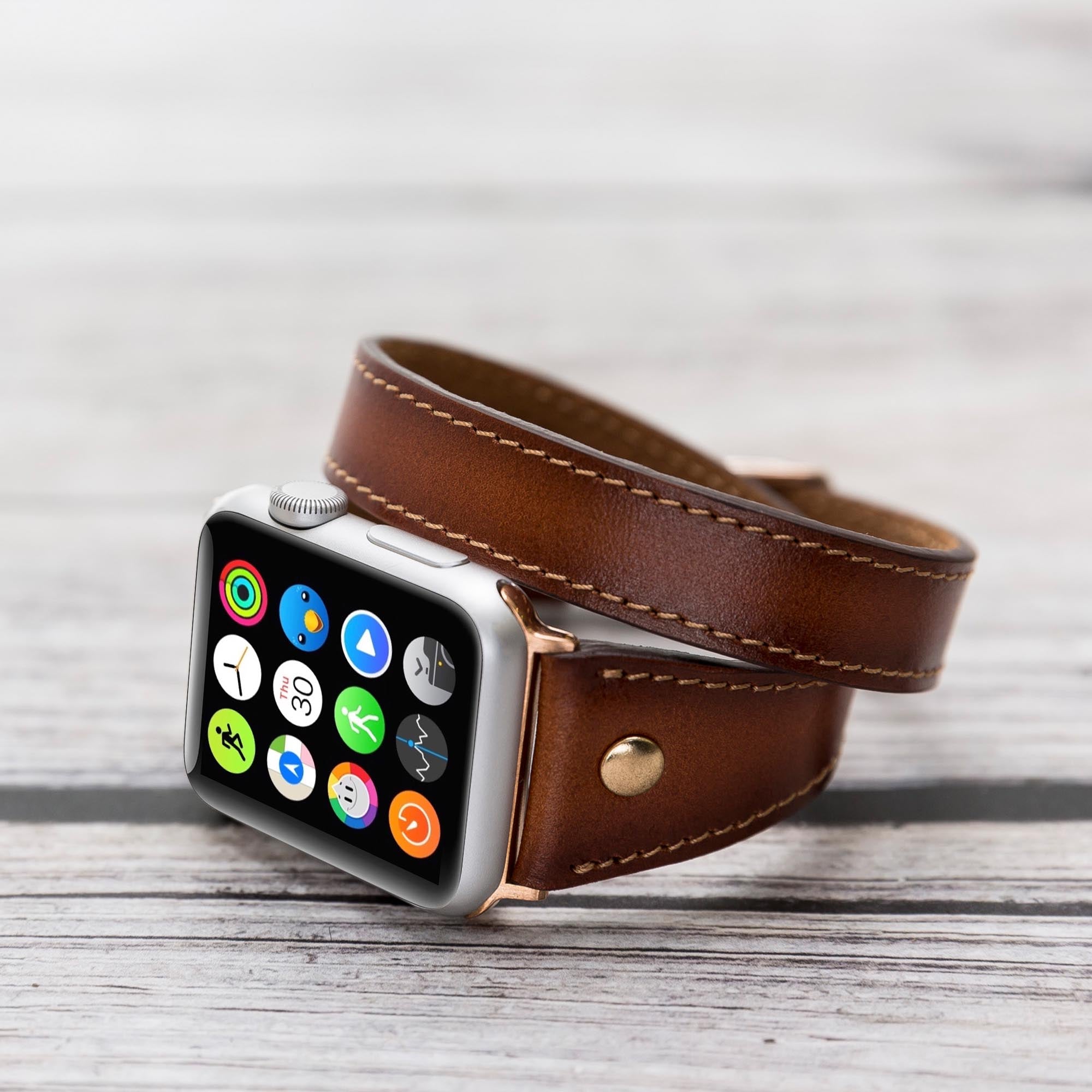 Slim Double Tour Strap: Full Grain Leather Band for Apple Watch 38mm / 40mm - EFFECT BROWN - saracleather