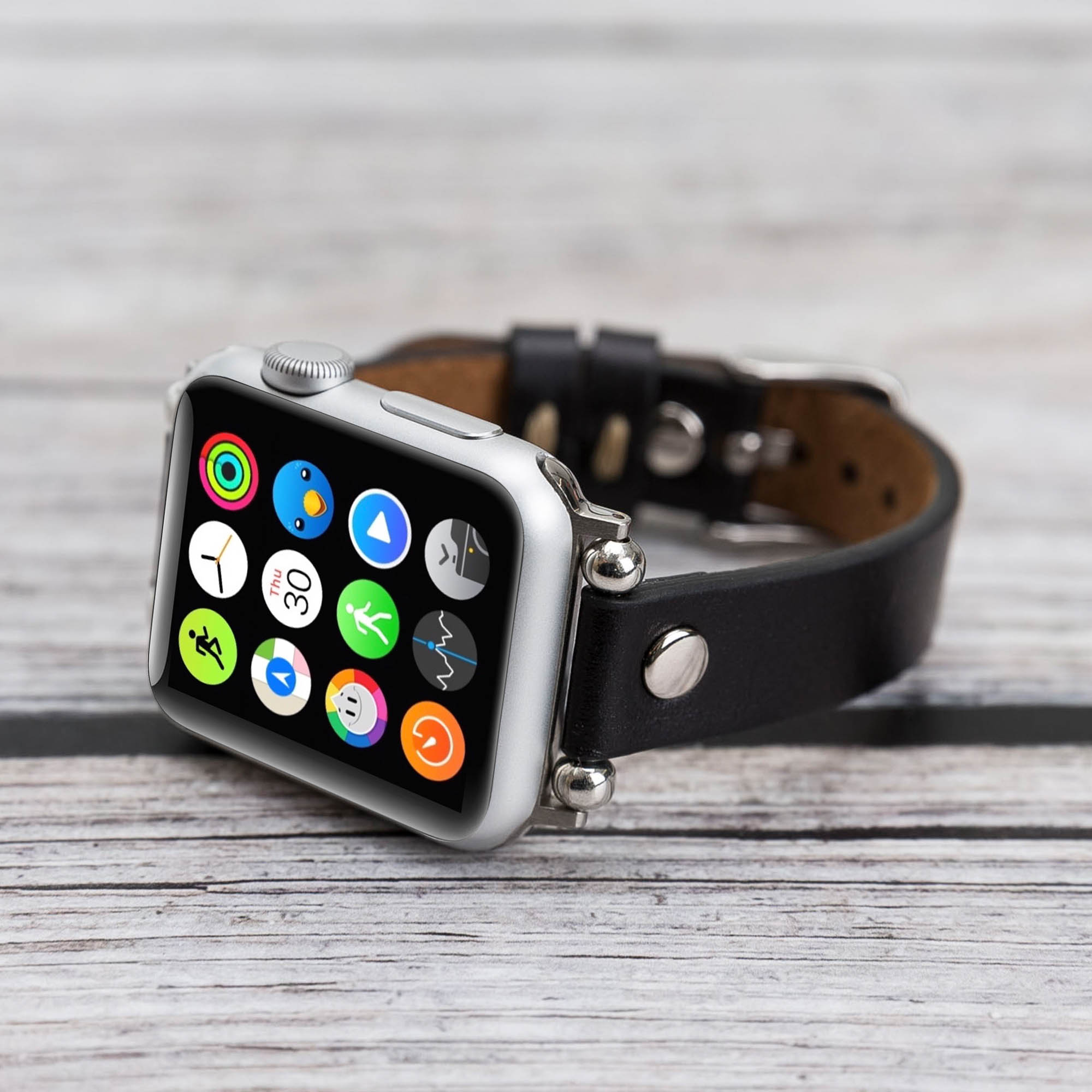 Ferro Strap - Full Grain Leather Band for Apple Watch - BLACK - saracleather