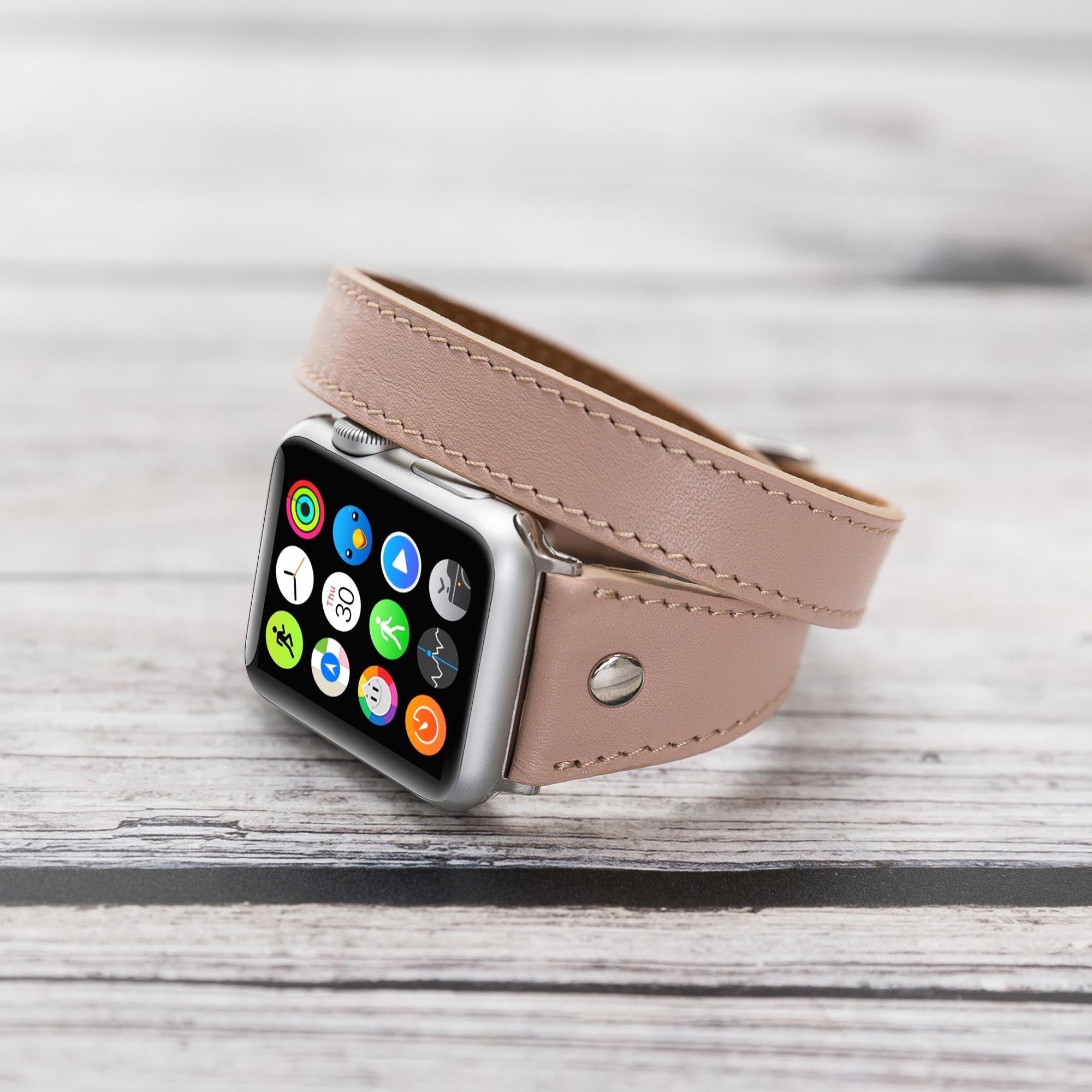 Slim Double Tour Strap: Full Grain Leather Band for Apple Watch 38mm / 40mm - PINK - saracleather