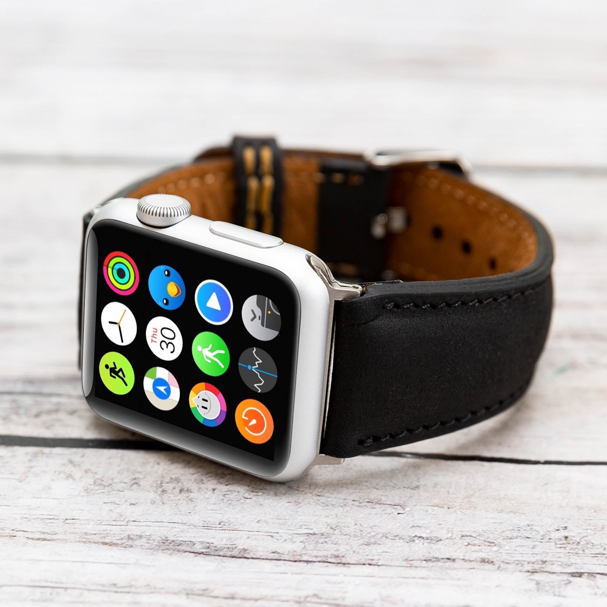 Full Grain Leather Band for Apple Watch - BLACK - saracleather