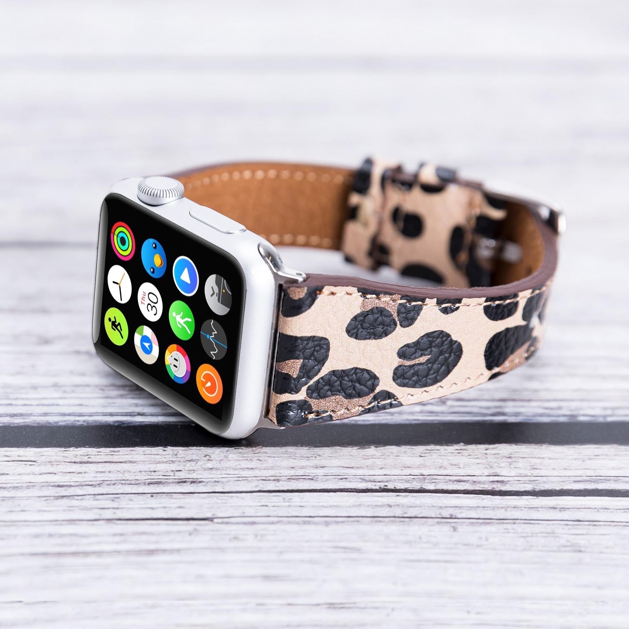 Full Grain Leather Band for Apple Watch - LEOPARD PATTERNED - saracleather