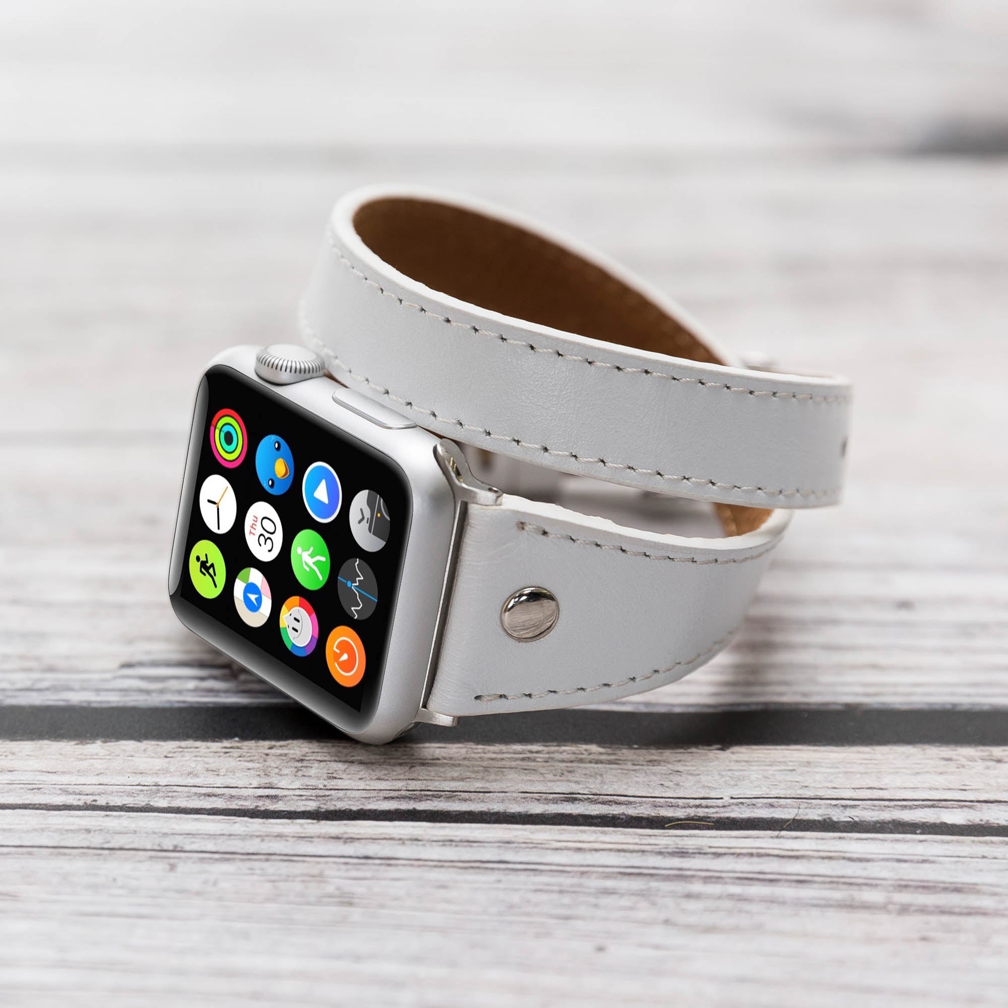 Slim Double Tour Strap: Full Grain Leather Band for Apple Watch 38mm / 40mm - WHITE - saracleather