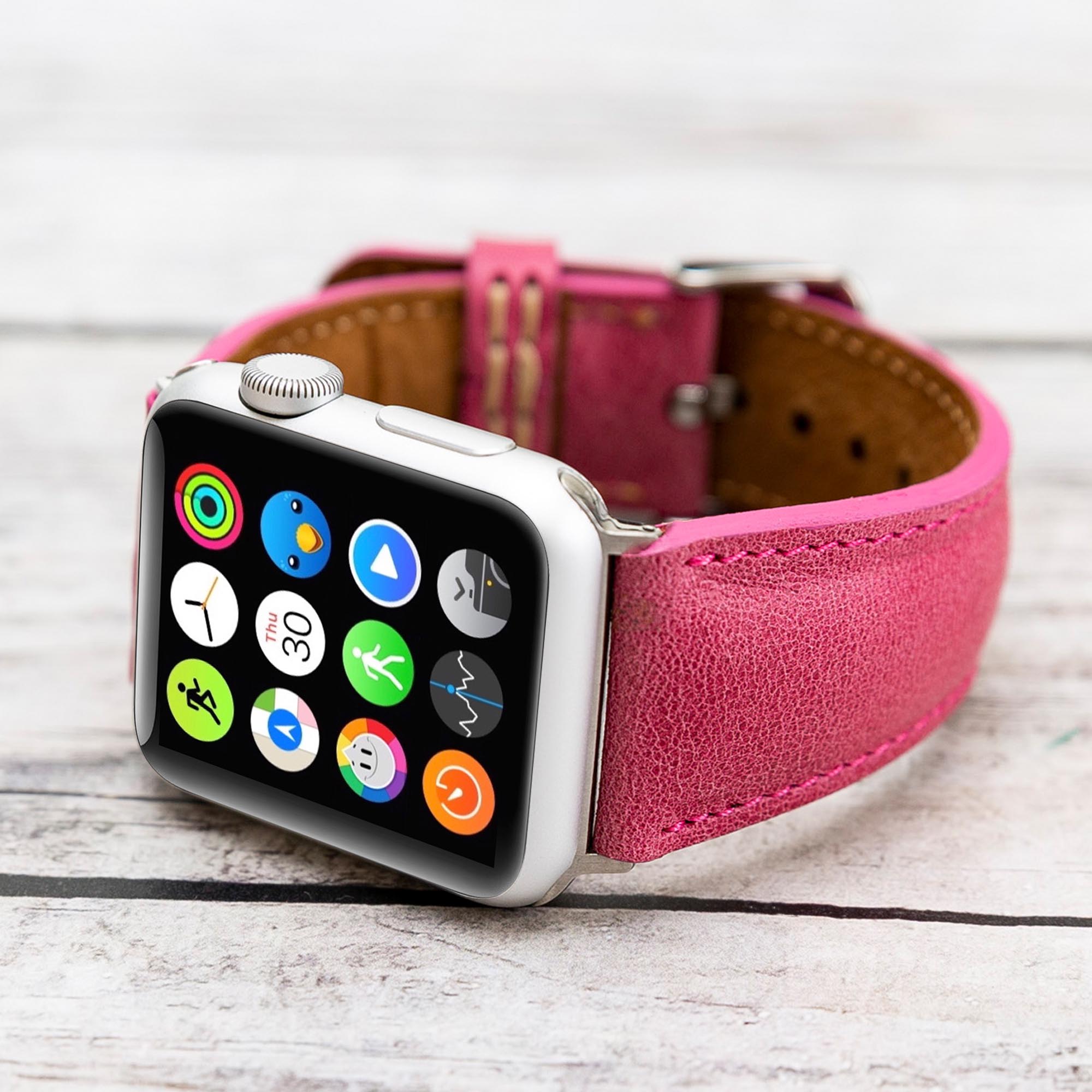 Full Grain Leather Band for Apple Watch - FUCHSIA - saracleather