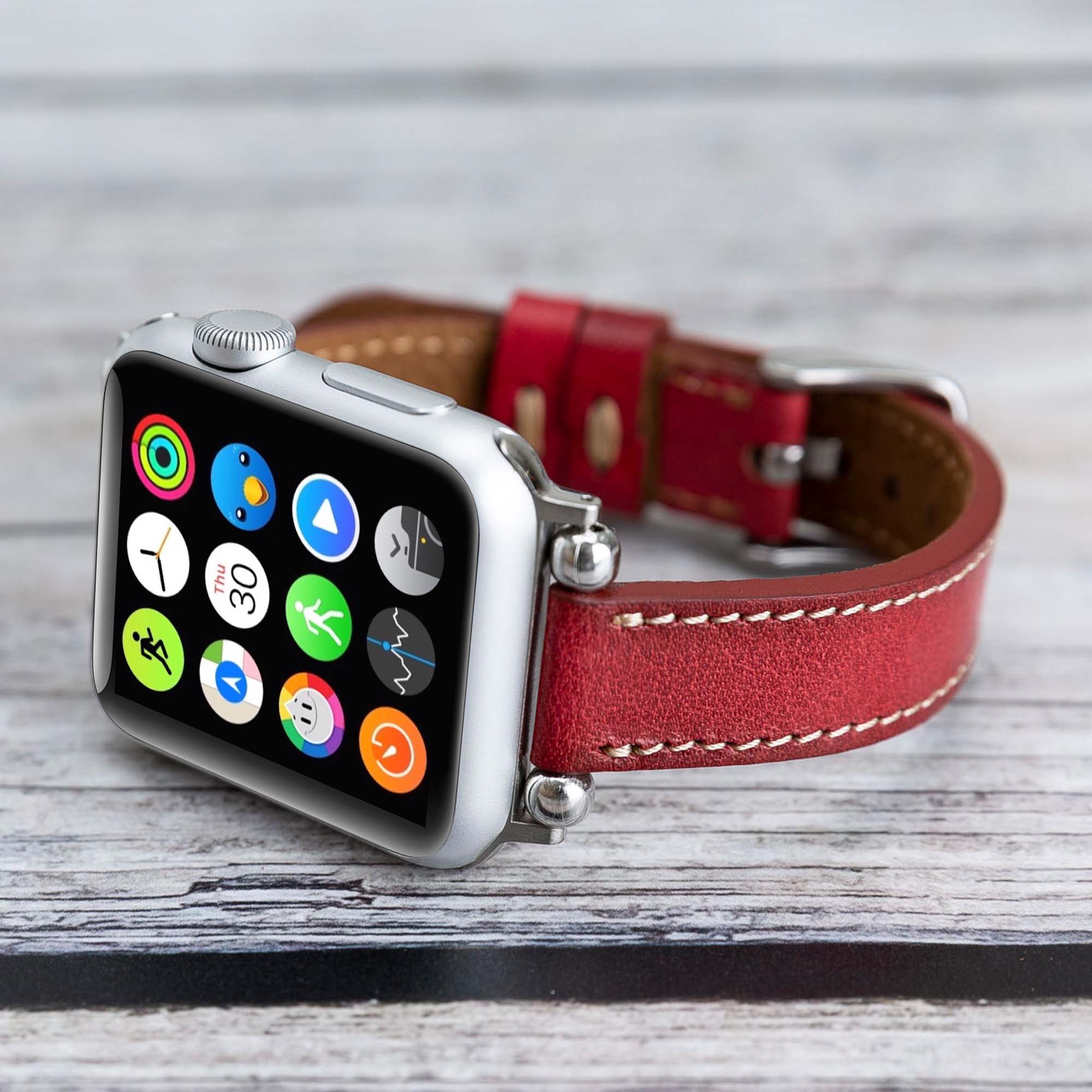 Ferro Strap - Full Grain Leather Band for Apple Watch - EFFECT RED - saracleather