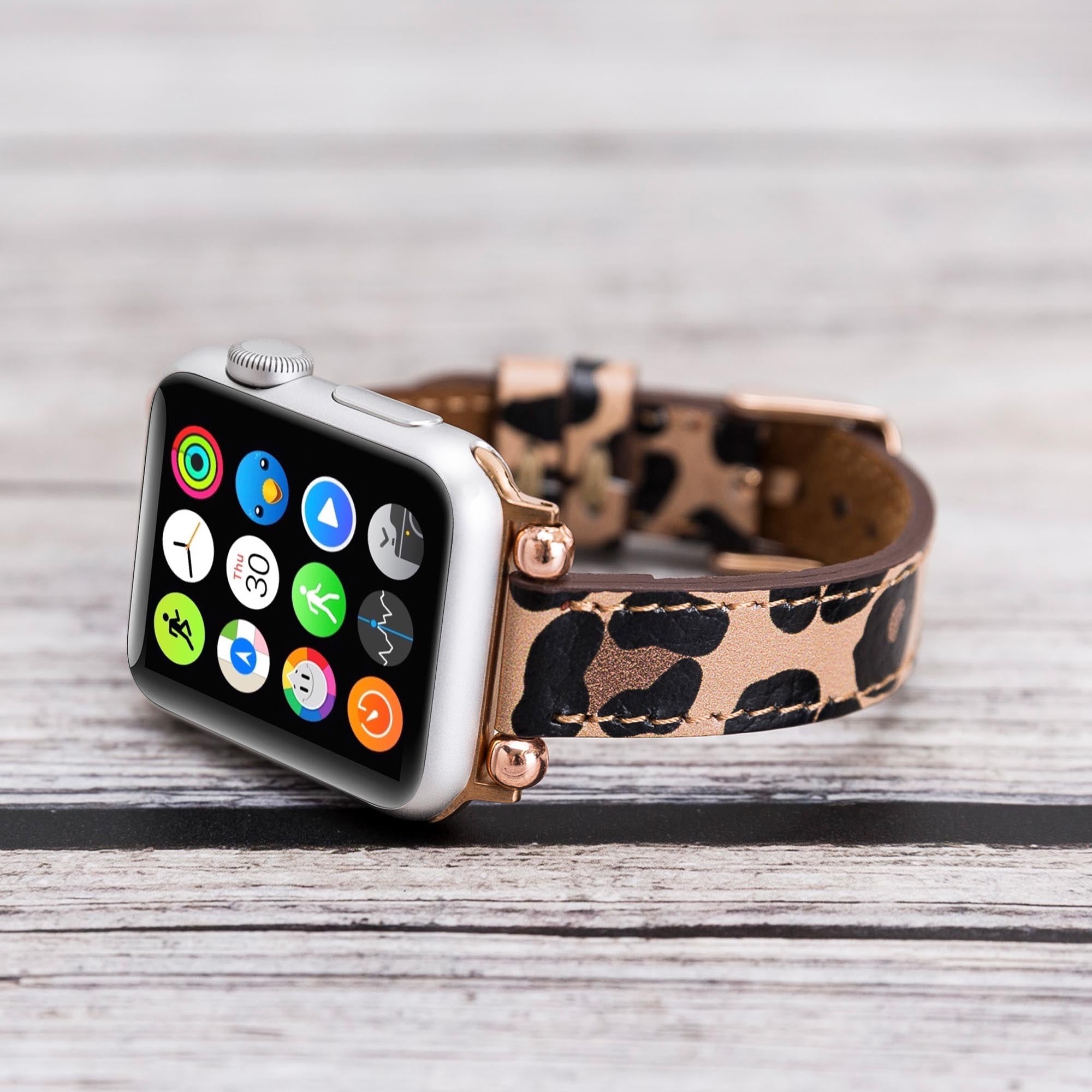 Ferro Strap - Full Grain Leather Band for Apple Watch - LEOPARD PATTERNED - saracleather