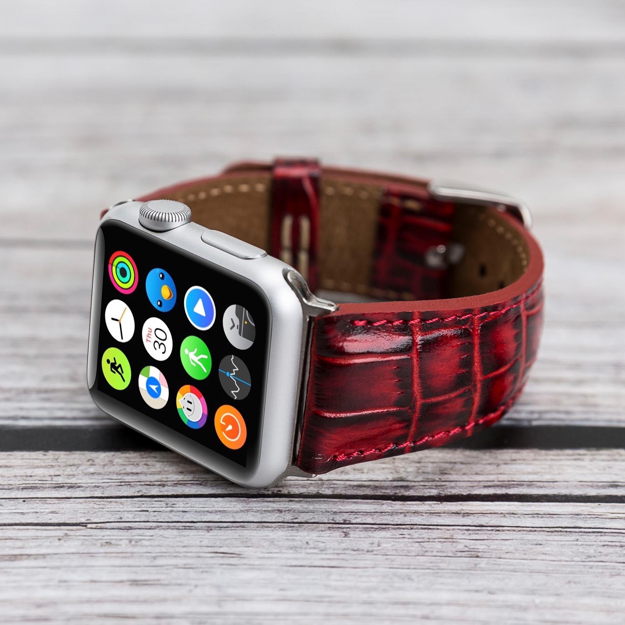 Full Grain Leather Band for Apple Watch - RED - saracleather