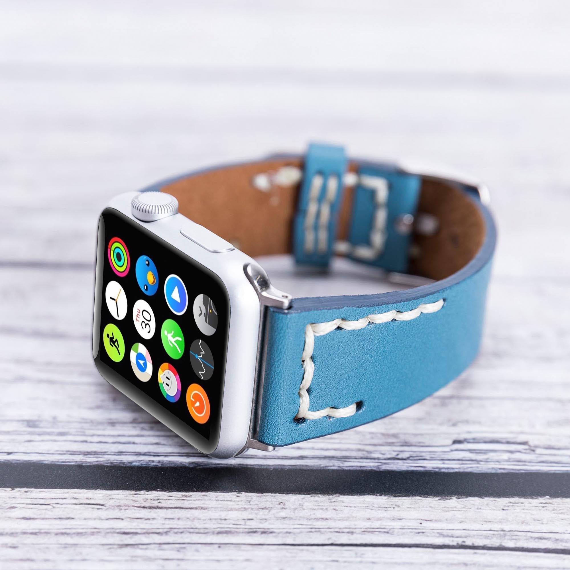 Full Grain Leather Band for Apple Watch - BLUE - saracleather