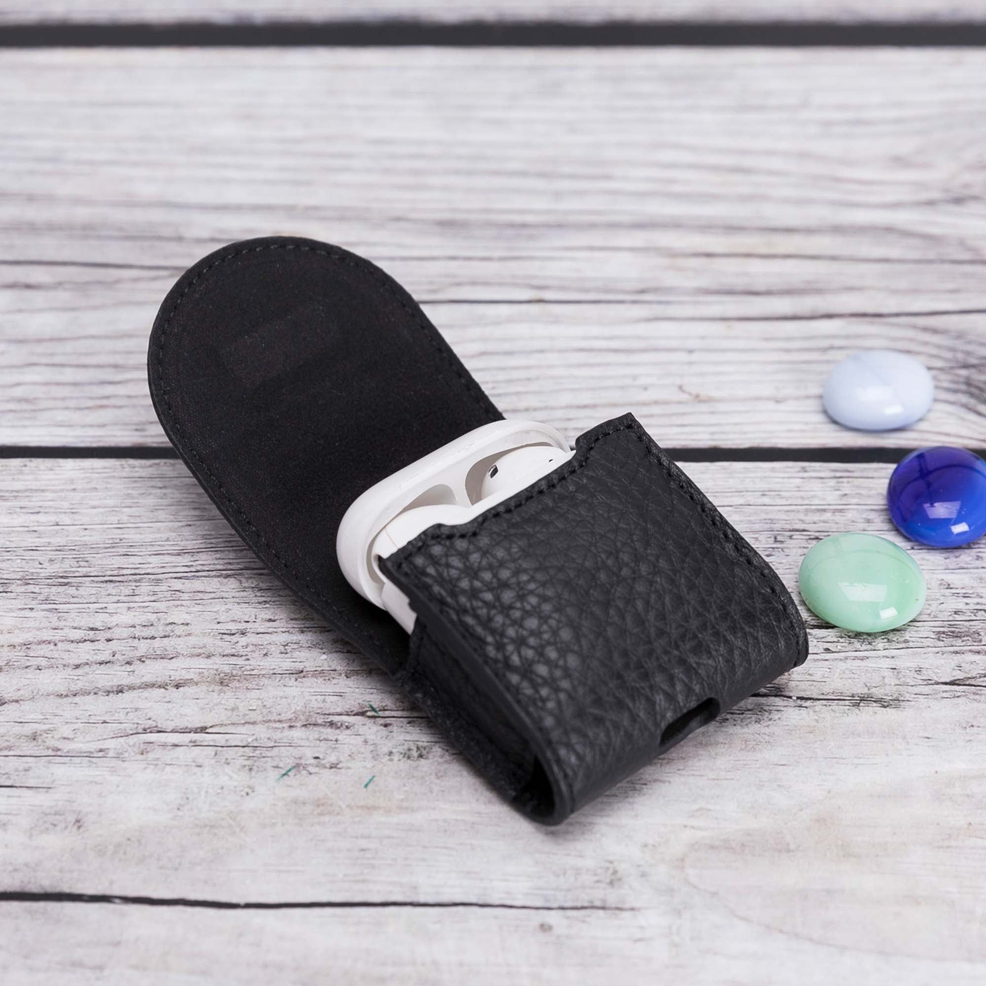 Mai Magnet Leather Case for AirPods 1 & 2 - BLACK - saracleather