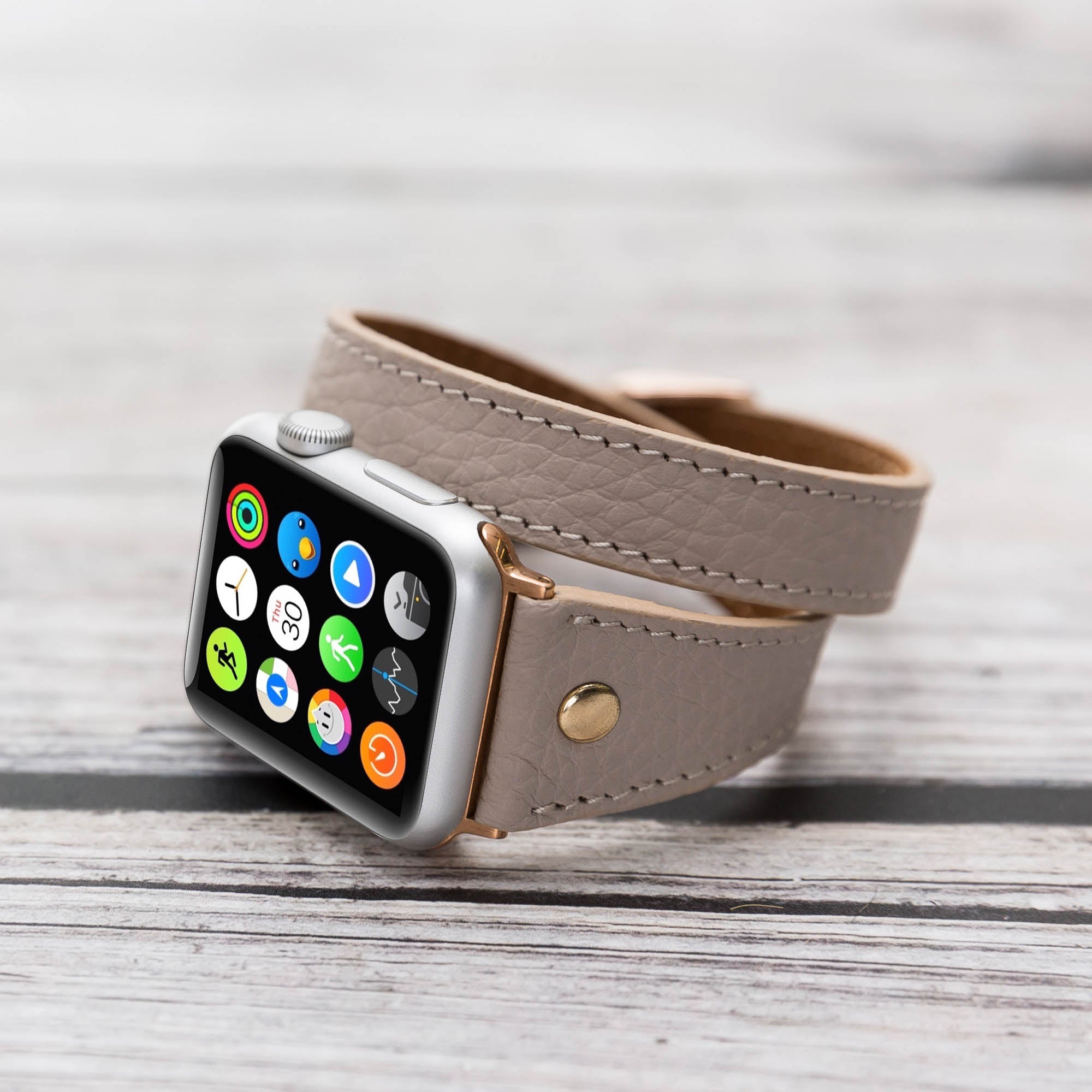 Slim Double Tour Strap: Full Grain Leather Band for Apple Watch 38mm / 40mm - GRAY - saracleather