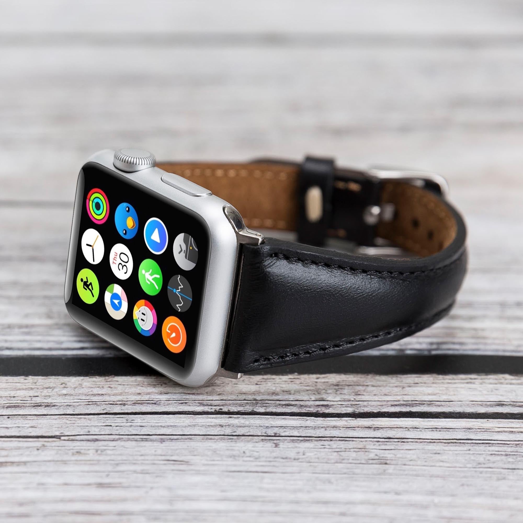 Slim Strap - Full Grain Leather Band for Apple Watch 38mm / 40mm - BLACK - saracleather