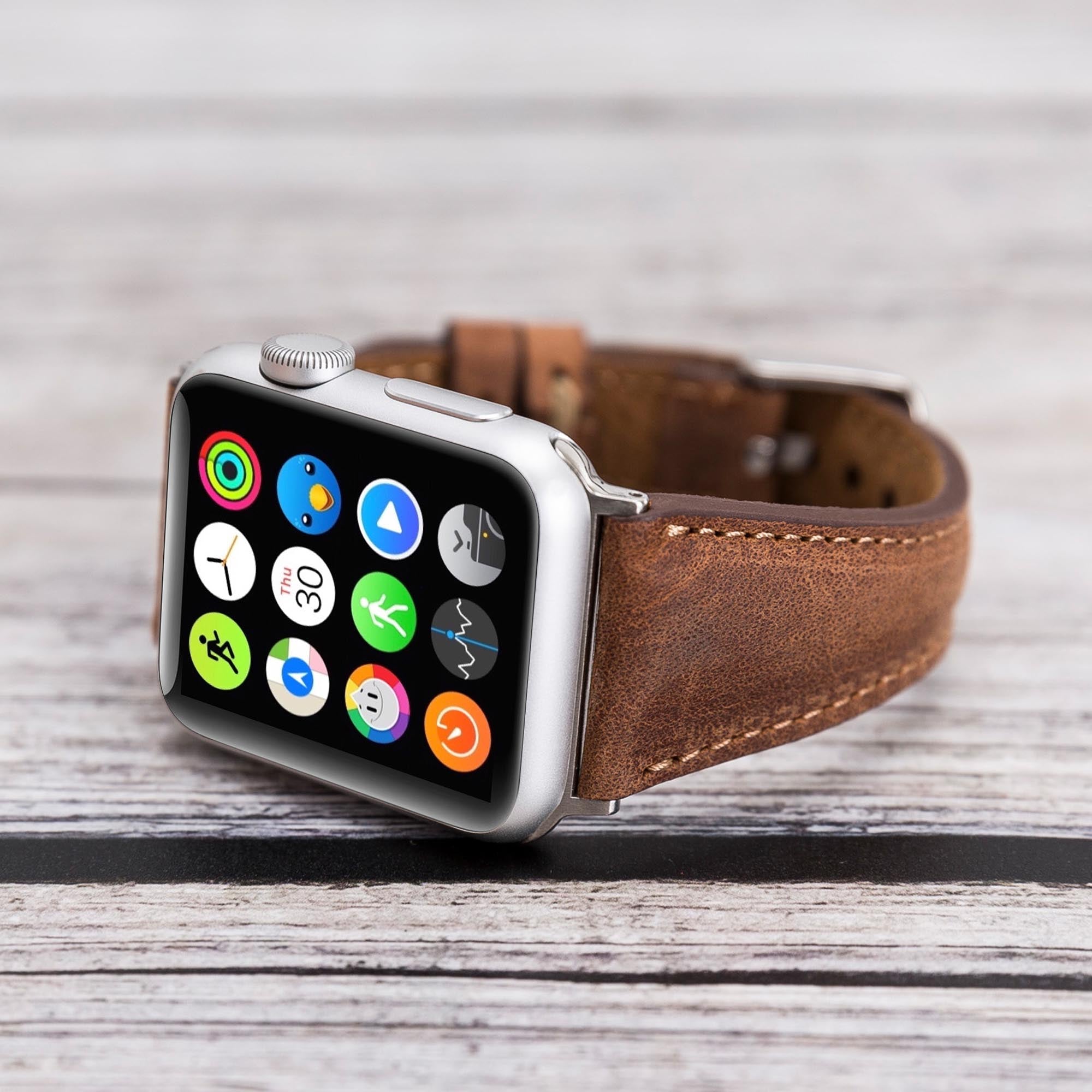 Slim Strap - Full Grain Leather Band for Apple Watch 38mm / 40mm - BROWN - saracleather