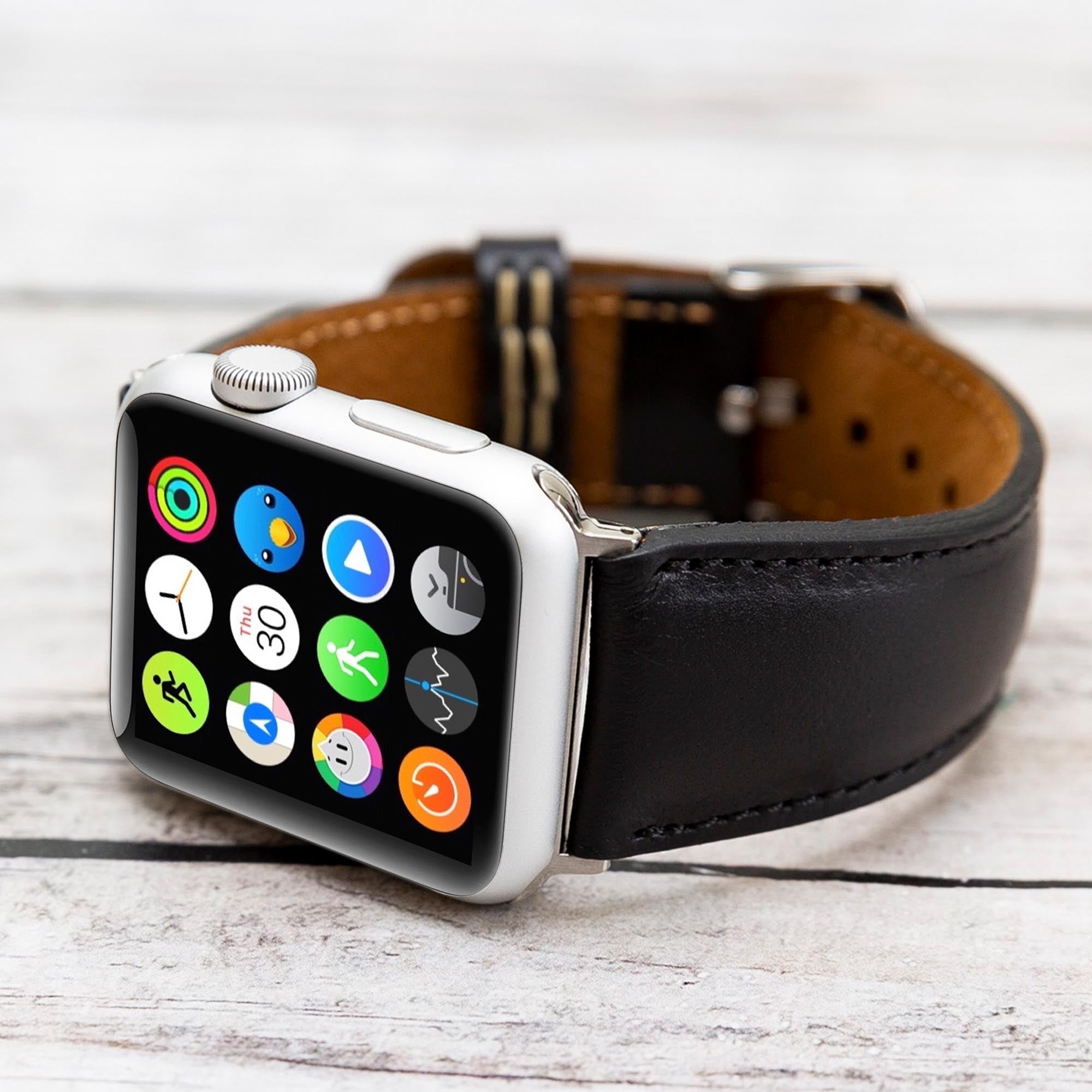 Full Grain Leather Band for Apple Watch - BLACK - saracleather