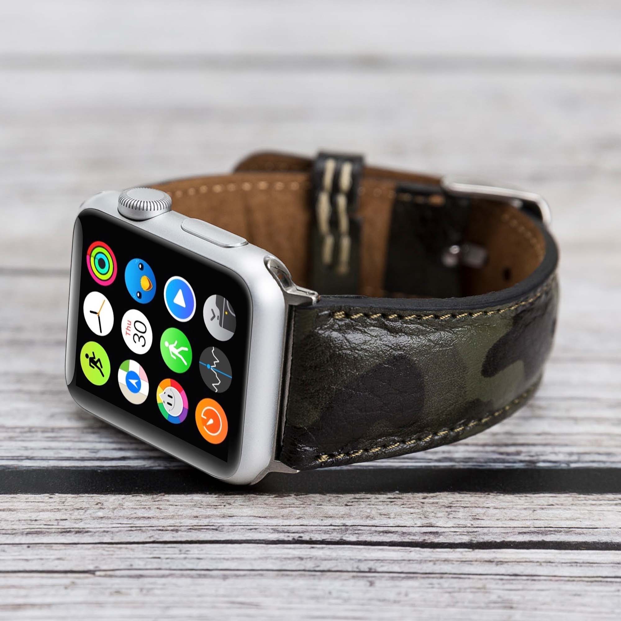 Full Grain Leather Band for Apple Watch - CAMOUFLAGE GREEN - saracleather