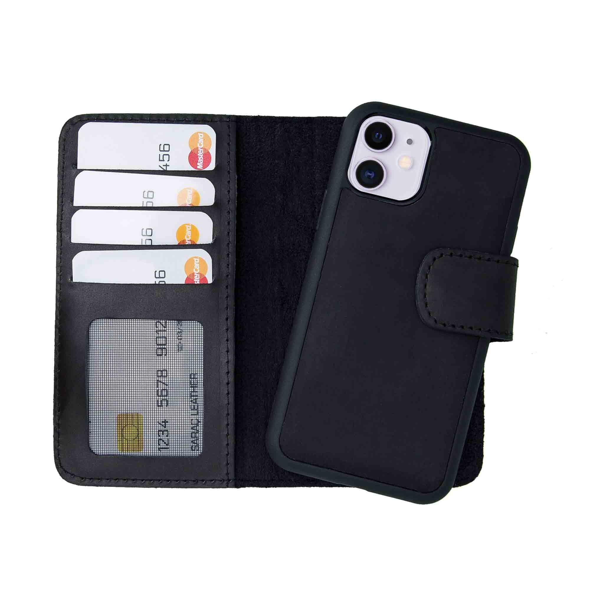 Liluri Magnetic Detachable Leather Wallet Case for iPhone 11 (6.1") - BLACK - saracleather