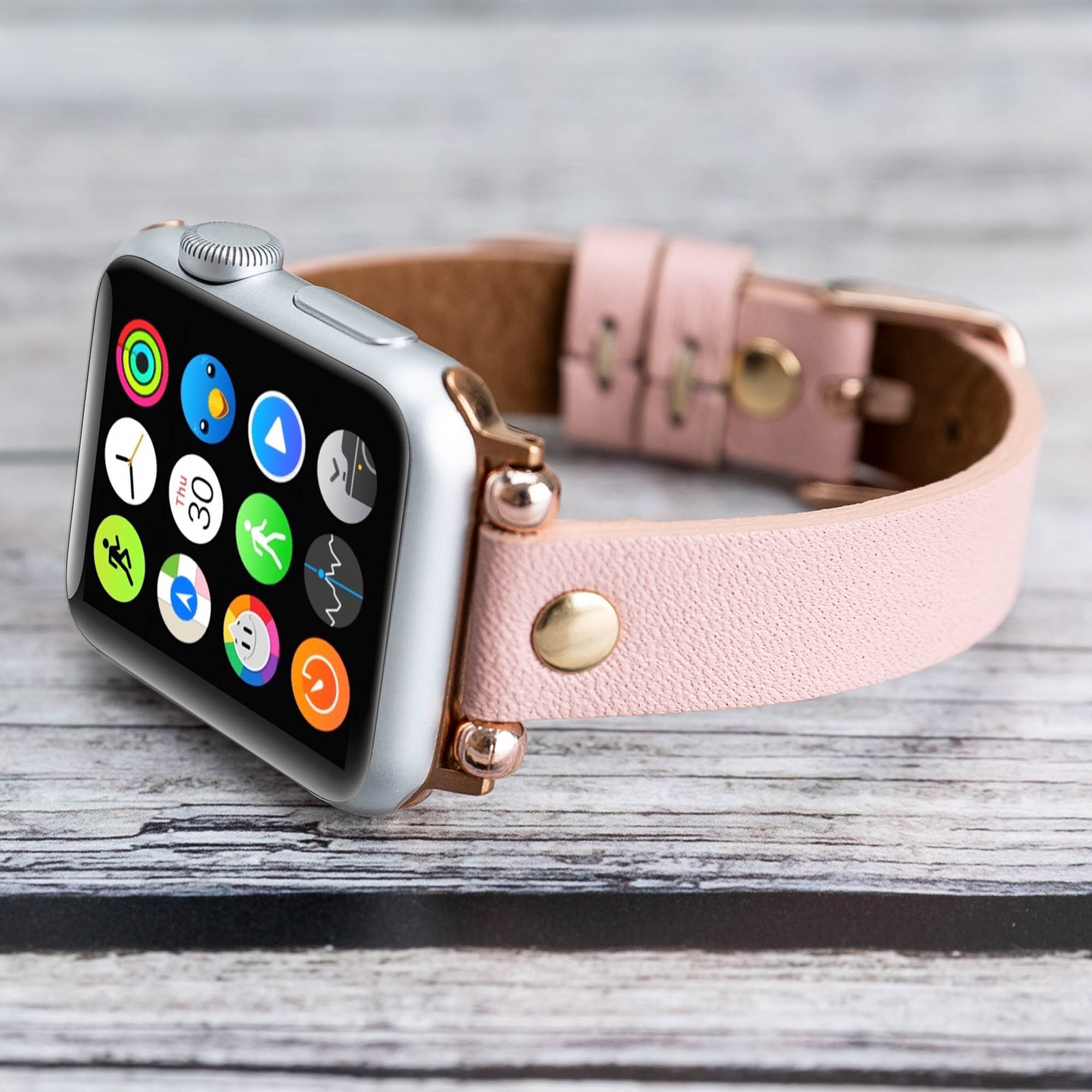 Ferro Strap - Full Grain Leather Band for Apple Watch - PINK - saracleather