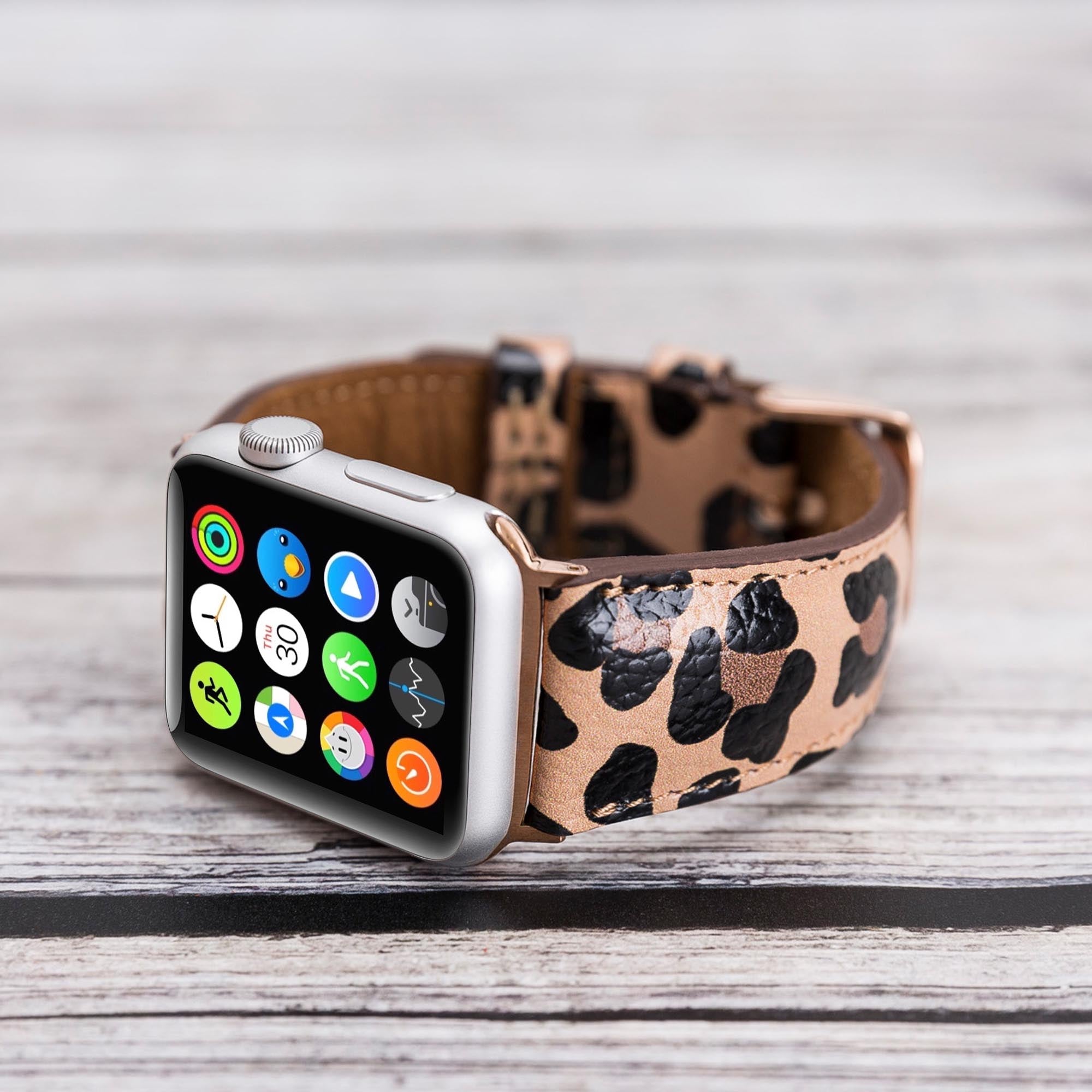 Full Grain Leather Band for Apple Watch - LEOPARD PATTERNED - saracleather