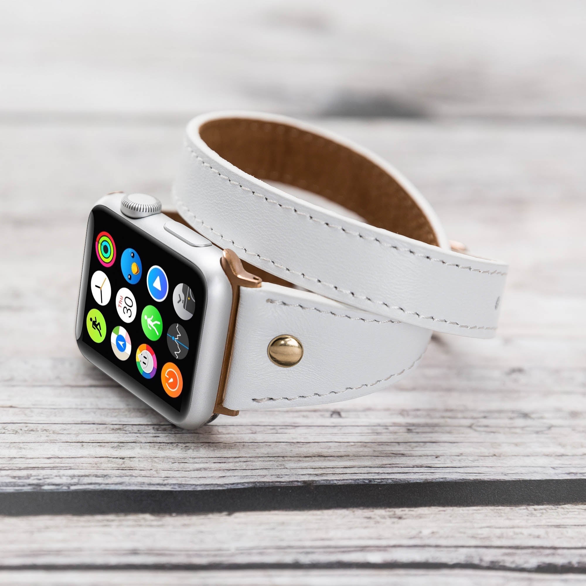 Slim Double Tour Strap: Full Grain Leather Band for Apple Watch 38mm / 40mm - WHITE - saracleather