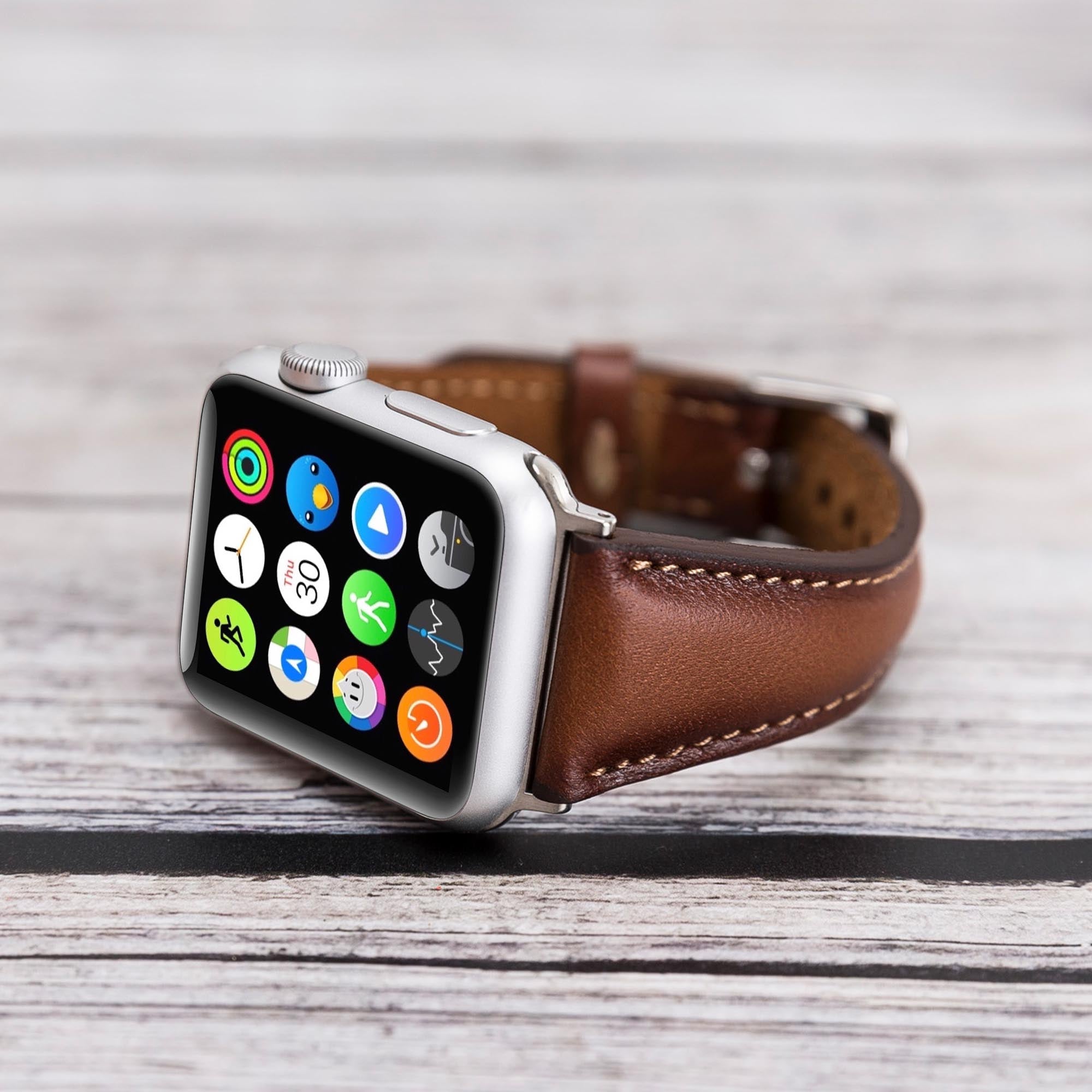 Slim Strap - Full Grain Leather Band for Apple Watch 38mm / 40mm - EFFECT BROWN - saracleather