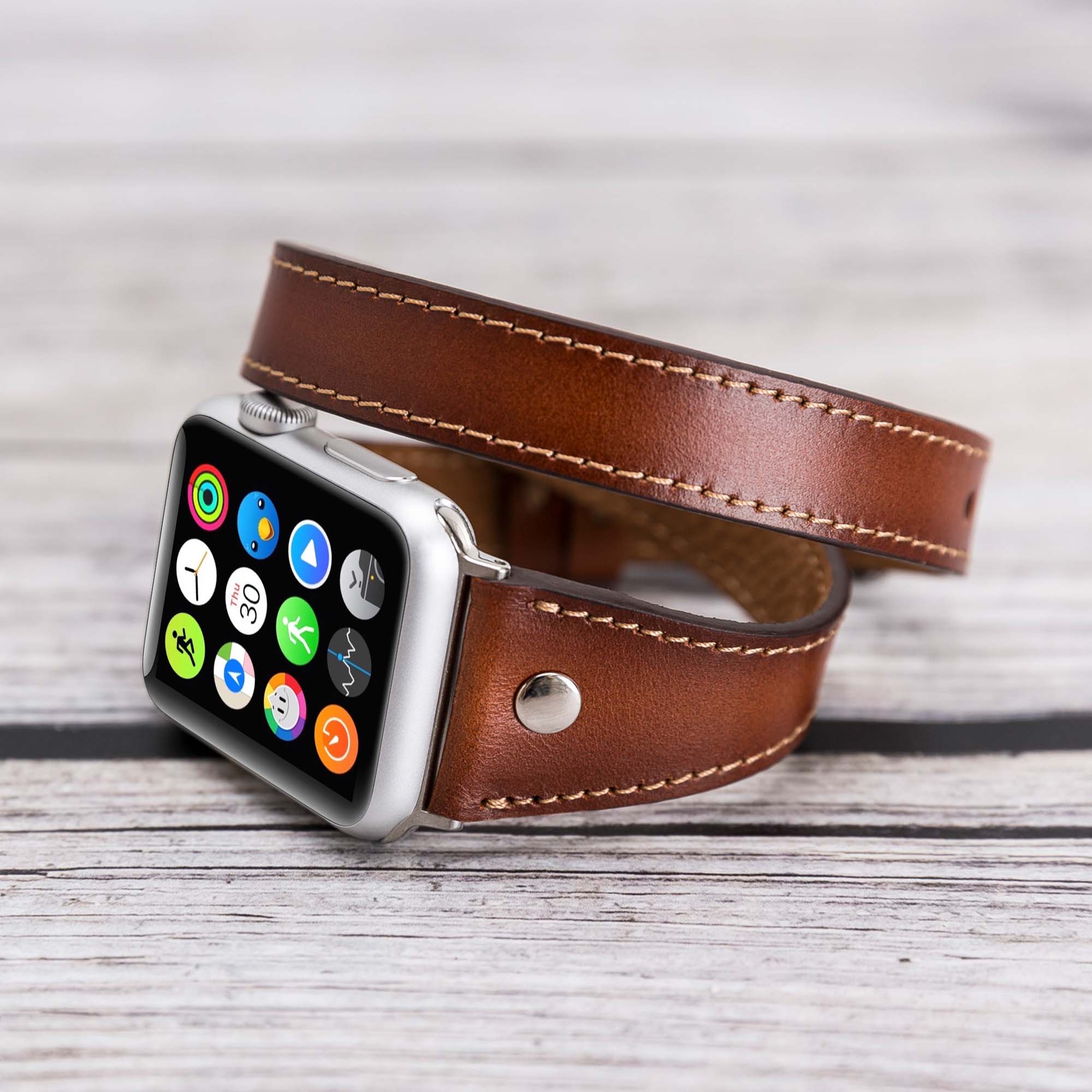 Slim Double Tour Strap: Full Grain Leather Band for Apple Watch 38mm / 40mm - EFFECT BROWN - saracleather