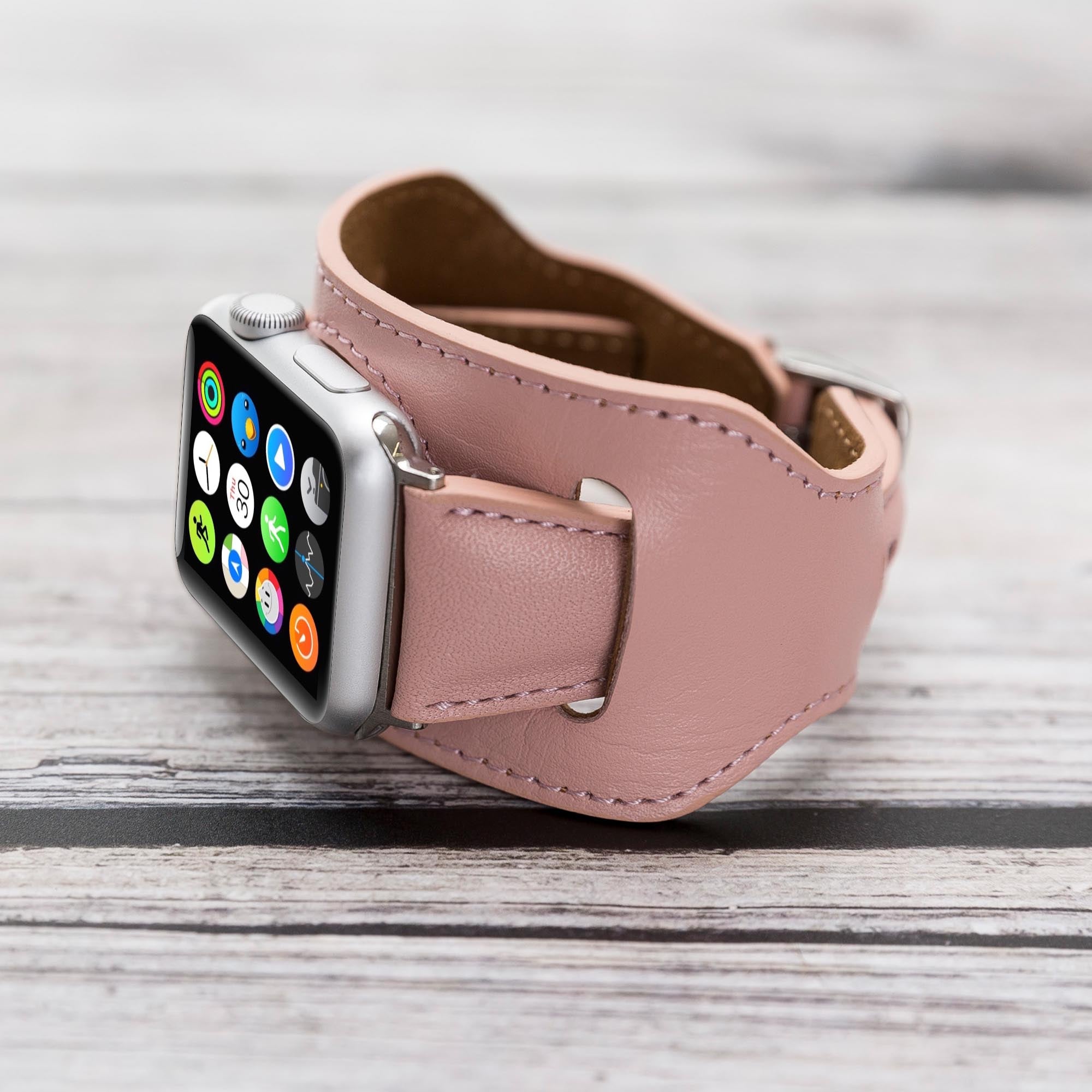 Cuff Slim Strap: Full Grain Leather Band for Apple Watch 38mm / 40mm - PINK - saracleather