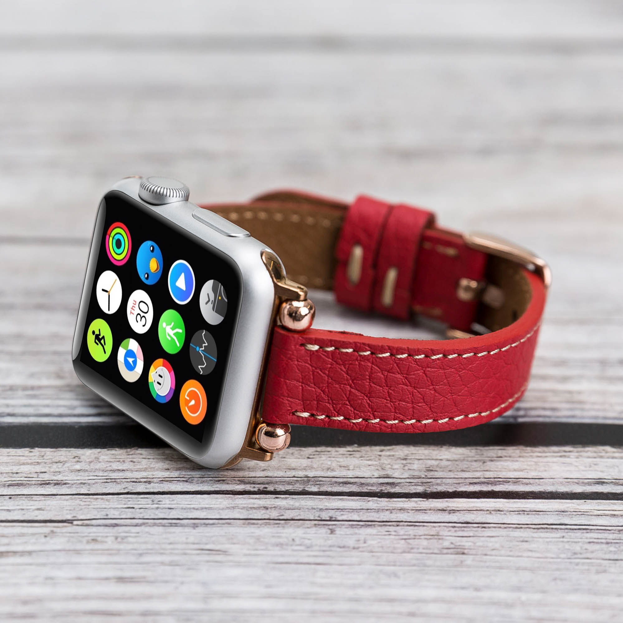 Ferro Strap - Full Grain Leather Band for Apple Watch - RED - saracleather