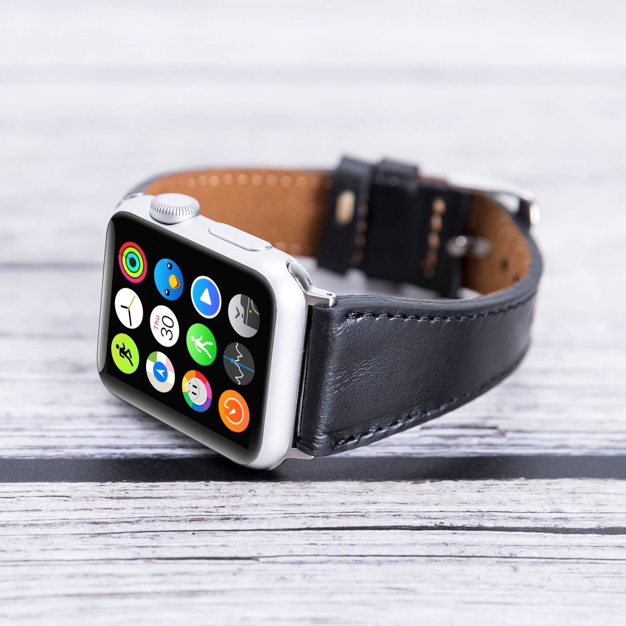 Full Grain Leather Band for Apple Watch - BLACK - saracleather