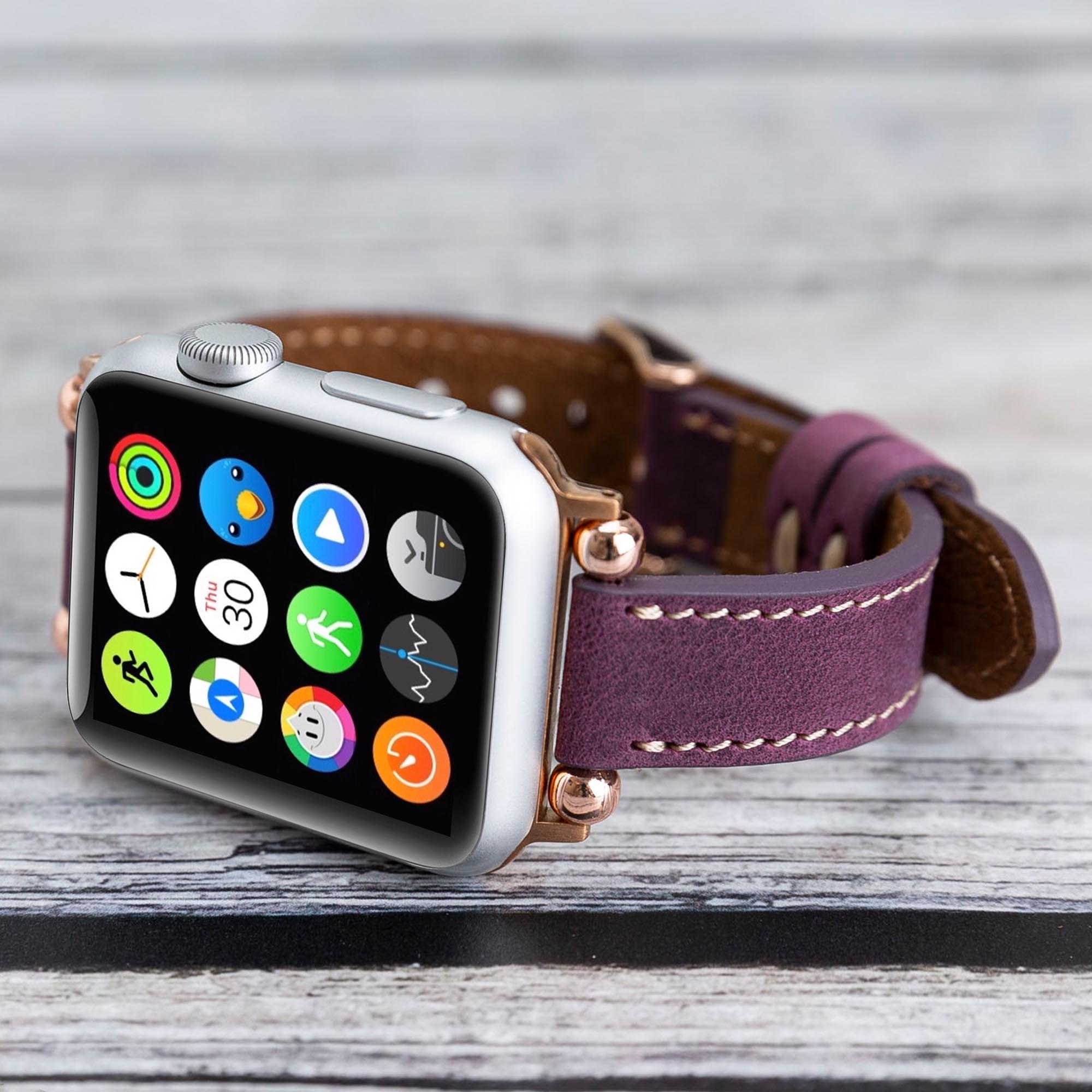 Ferro Strap - Full Grain Leather Band for Apple Watch - PURPLE - saracleather