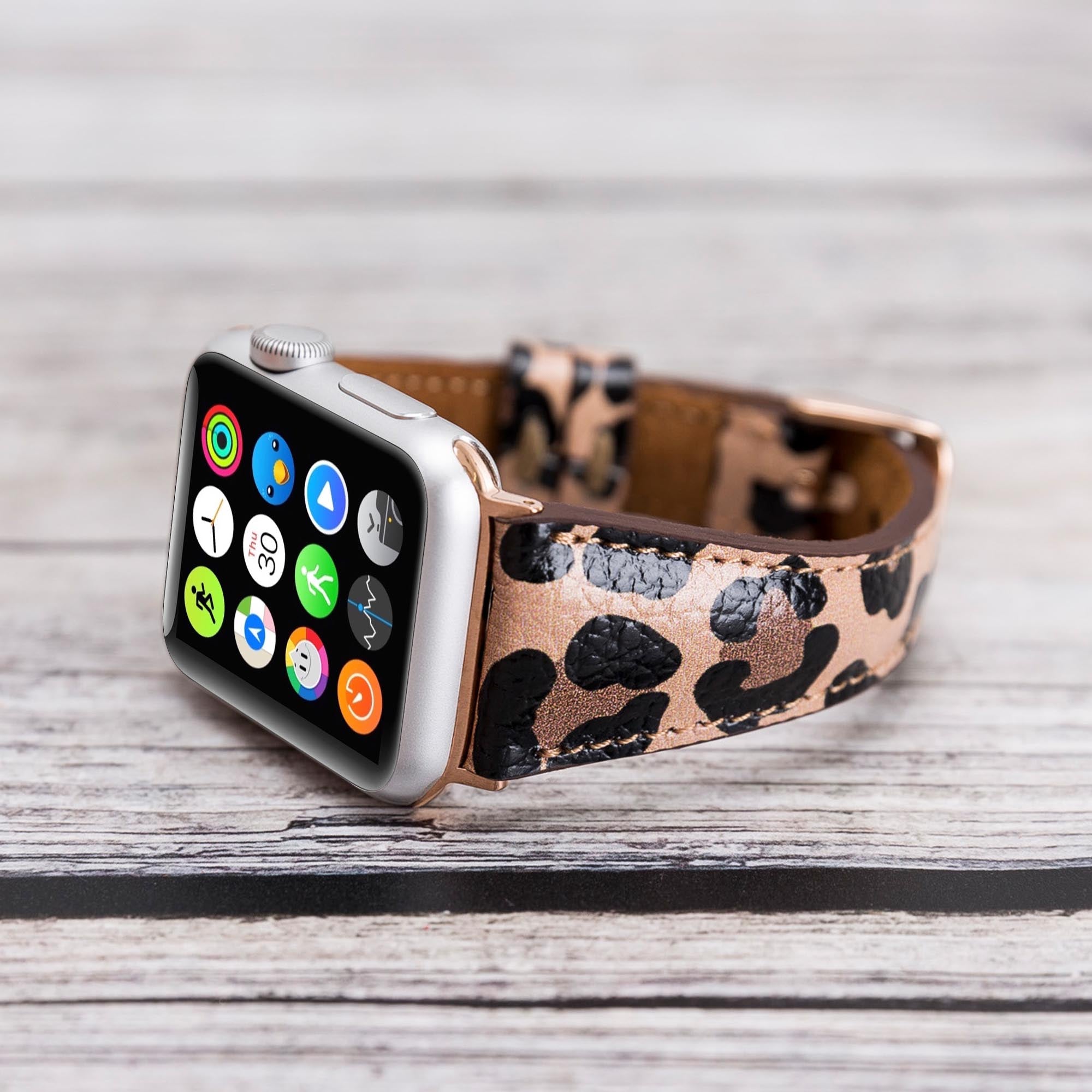 Slim Strap - Full Grain Leather Band for Apple Watch 38mm / 40mm - LEOPARD PATTERNED - saracleather