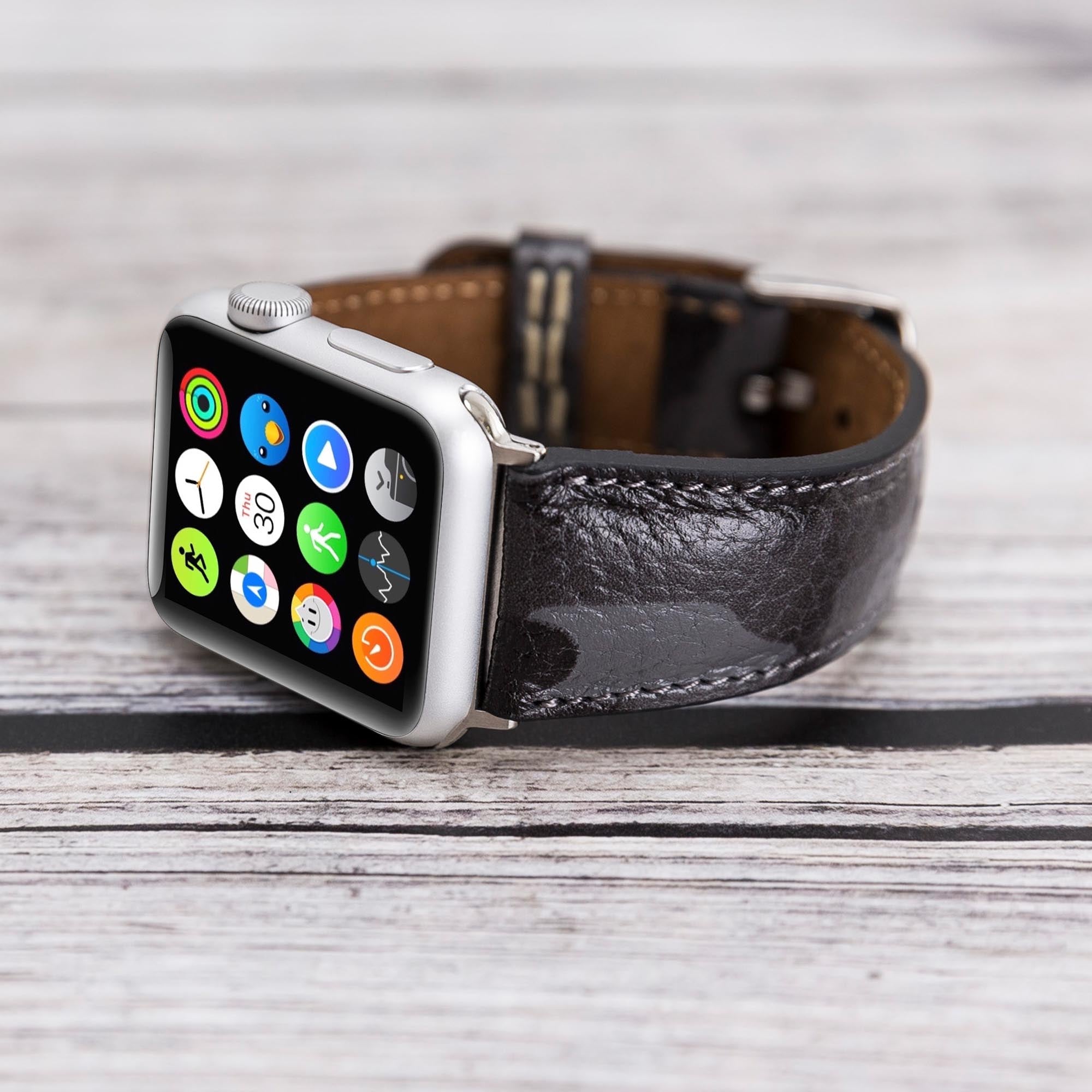 Full Grain Leather Band for Apple Watch - CAMOUFLAGE BLACK - saracleather