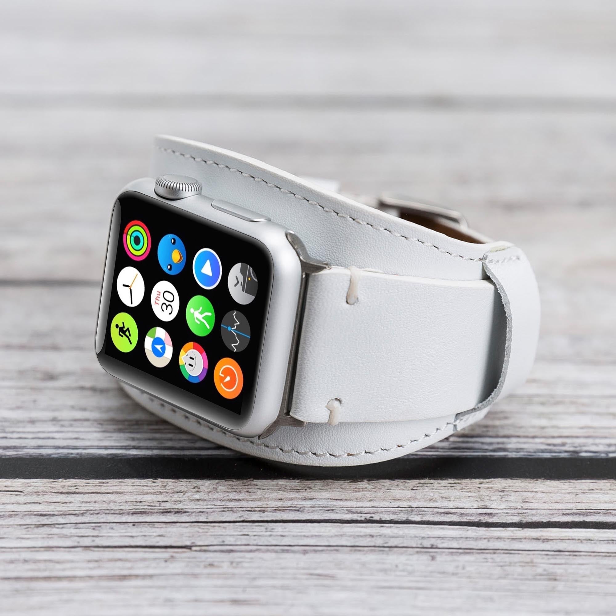 Cuff Strap: Full Grain Leather Band for Apple Watch - WHITE - saracleather