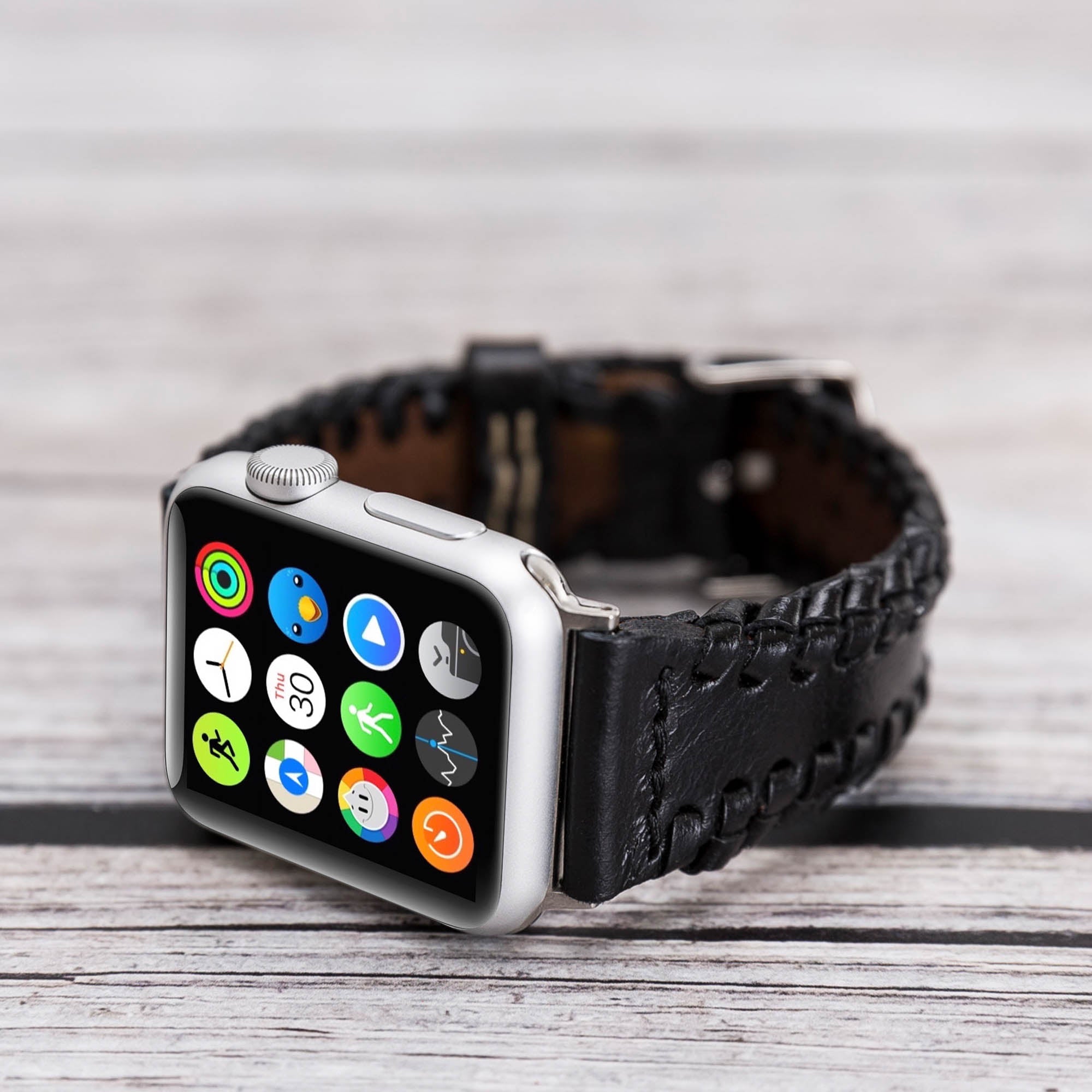 Full Grain Leather Band for Apple Watch - BLACK - saracleather