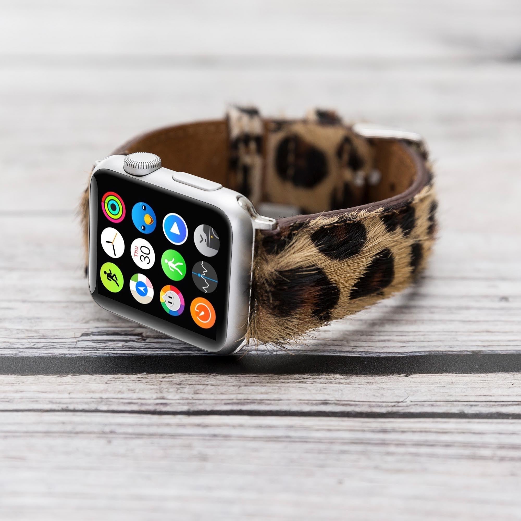 Full Grain Leather Band for Apple Watch - FURRY LEOPARD PATTERNED - saracleather