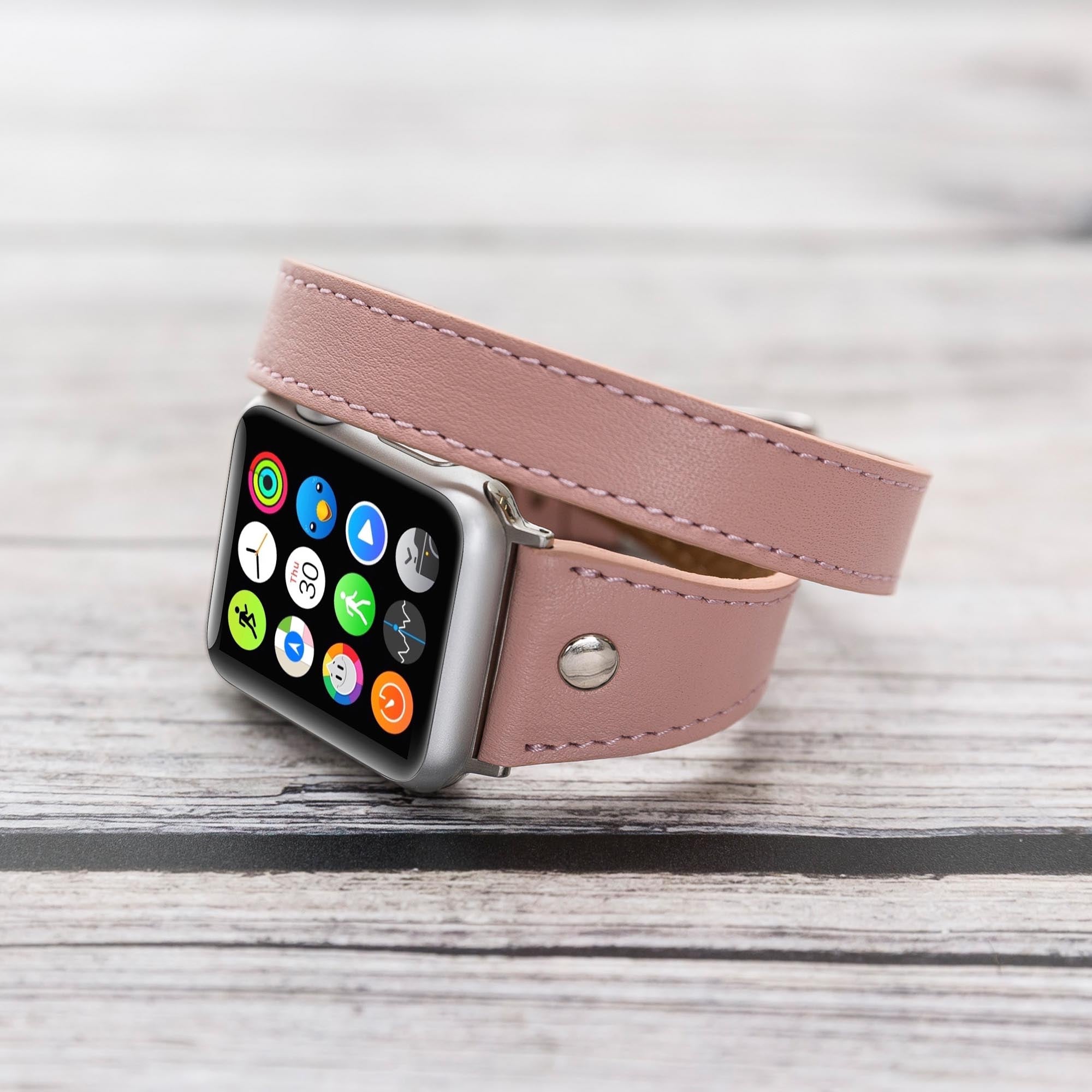 Slim Double Tour Strap: Full Grain Leather Band for Apple Watch 38mm / 40mm - PINK - saracleather