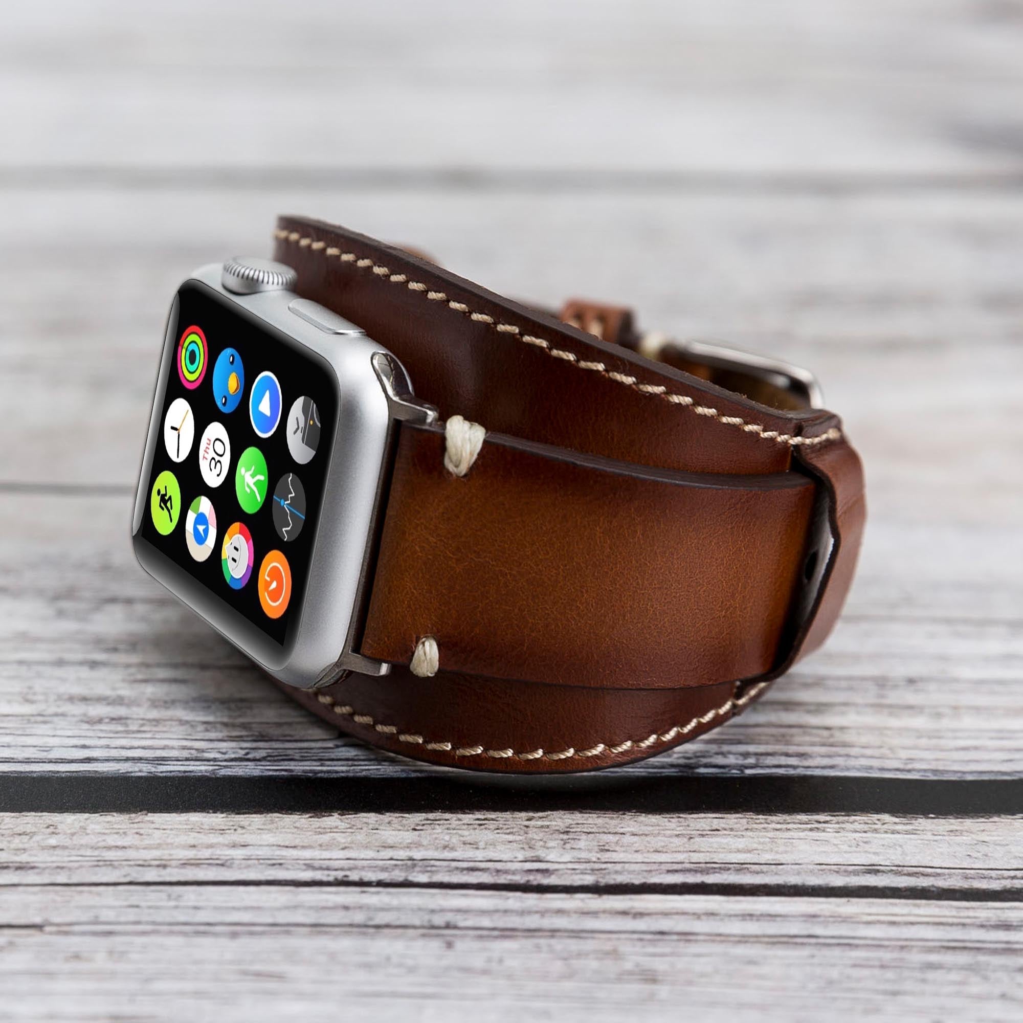 Cuff Strap: Full Grain Leather Band for Apple Watch - EFFECT BROWN - saracleather