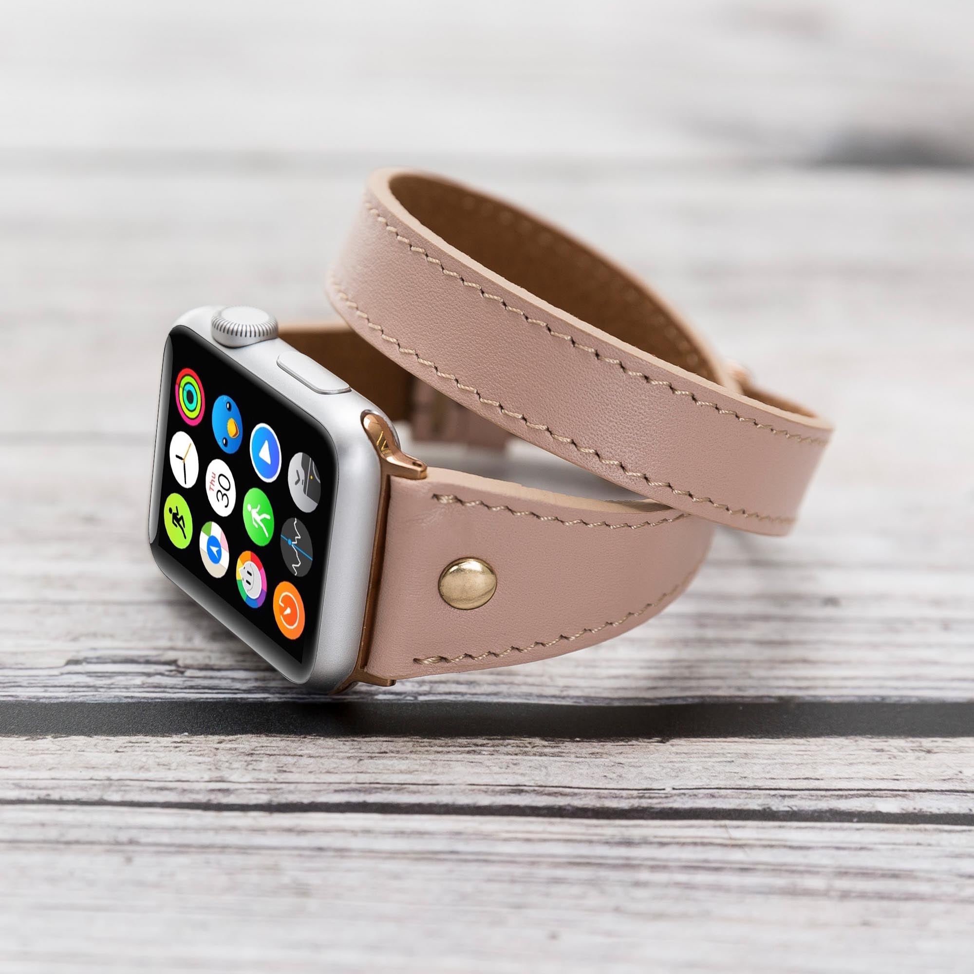 Slim Double Tour Strap: Full Grain Leather Band for Apple Watch 38mm / 40mm - PINK - saracleather