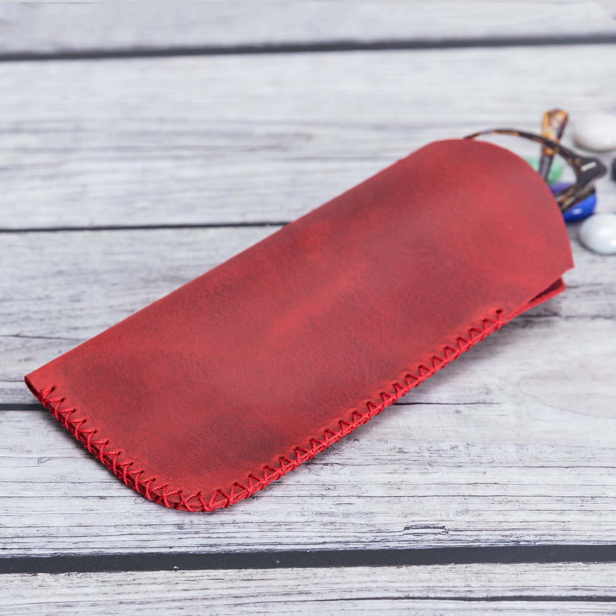 Leather Case For Glasses - RED - saracleather