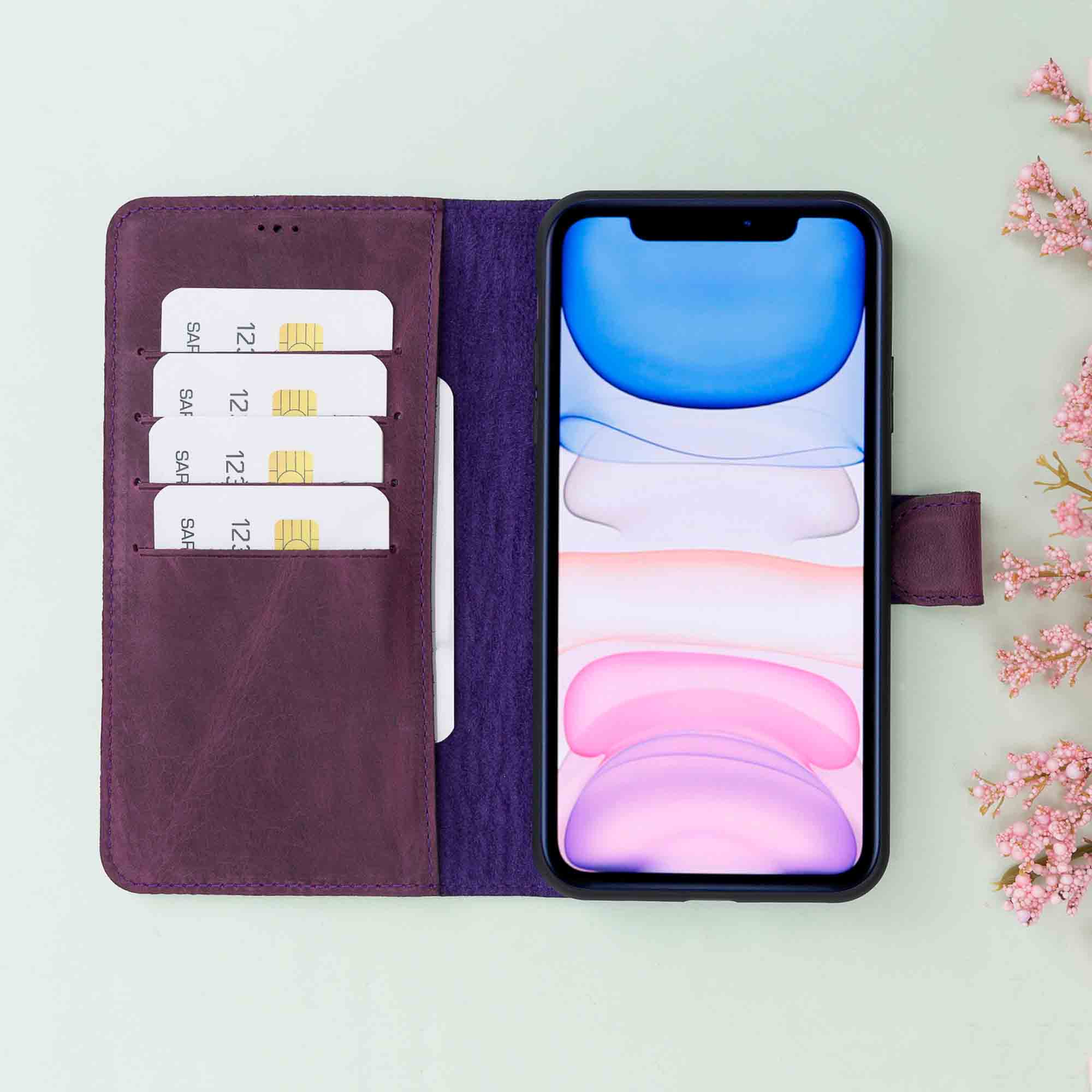 Magic Magnetic Detachable Leather Wallet Case for iPhone 11 Pro Max (6.5") - PURPLE - saracleather