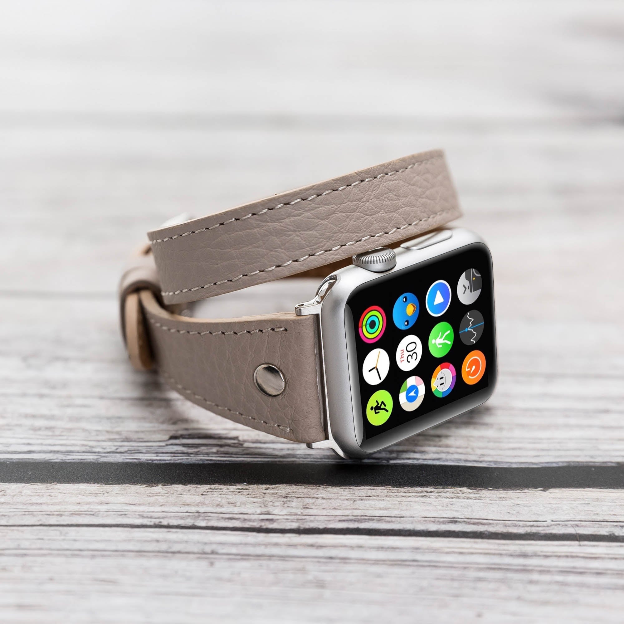 Slim Double Tour Strap: Full Grain Leather Band for Apple Watch 38mm / 40mm - GRAY - saracleather