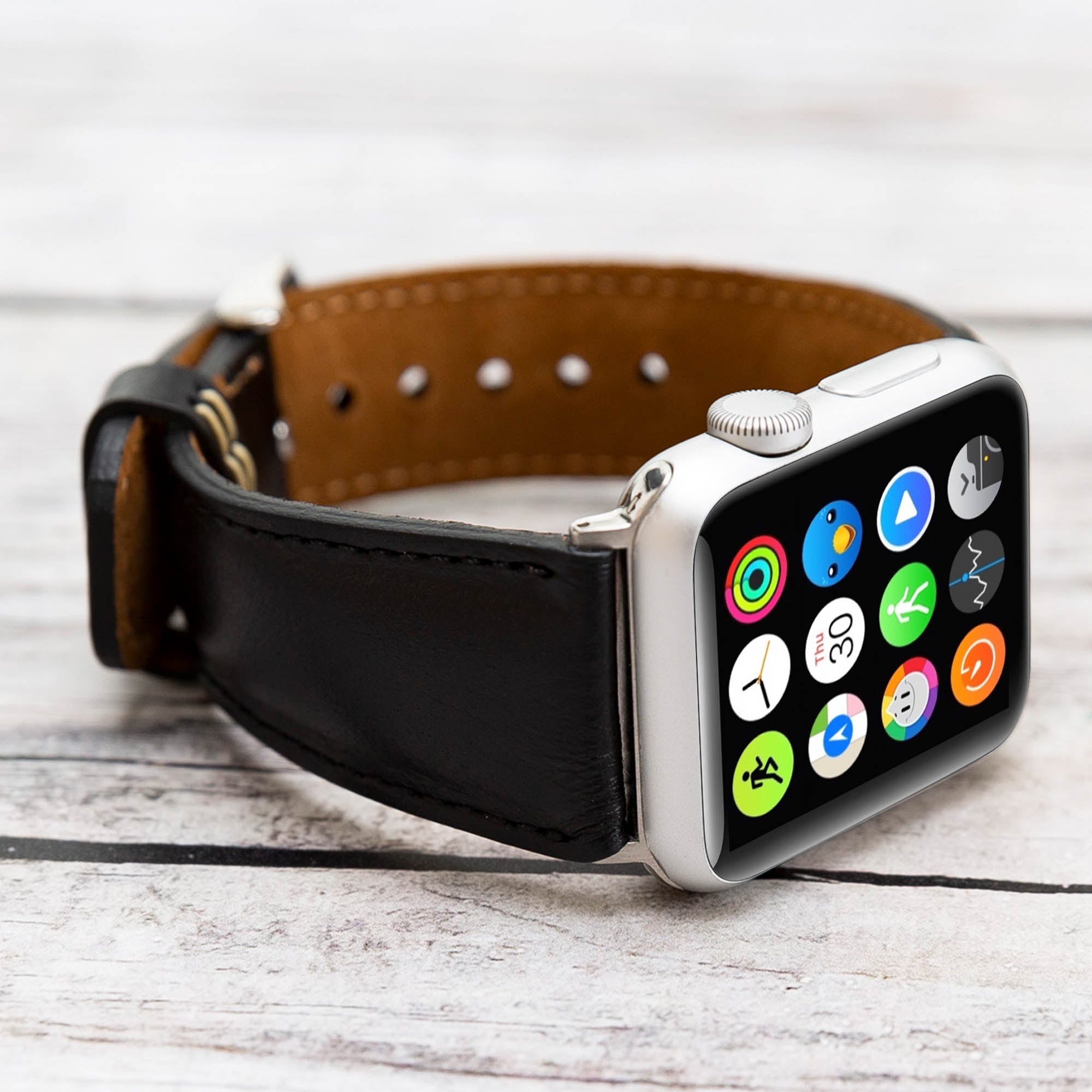 Full Grain Leather Band for Apple Watch - BLACK - saracleather